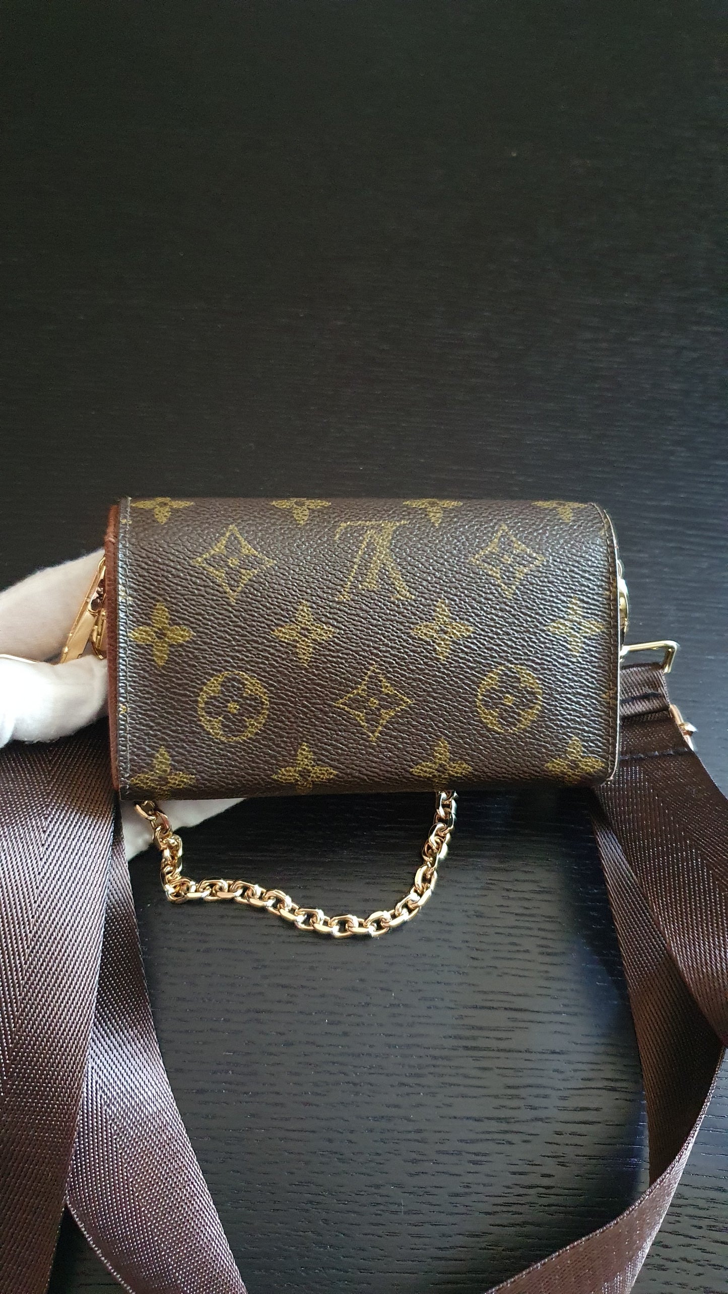 Authentic Vintage Louis Vuitton (2) Upcycle Small Wallet with Strap and Chain