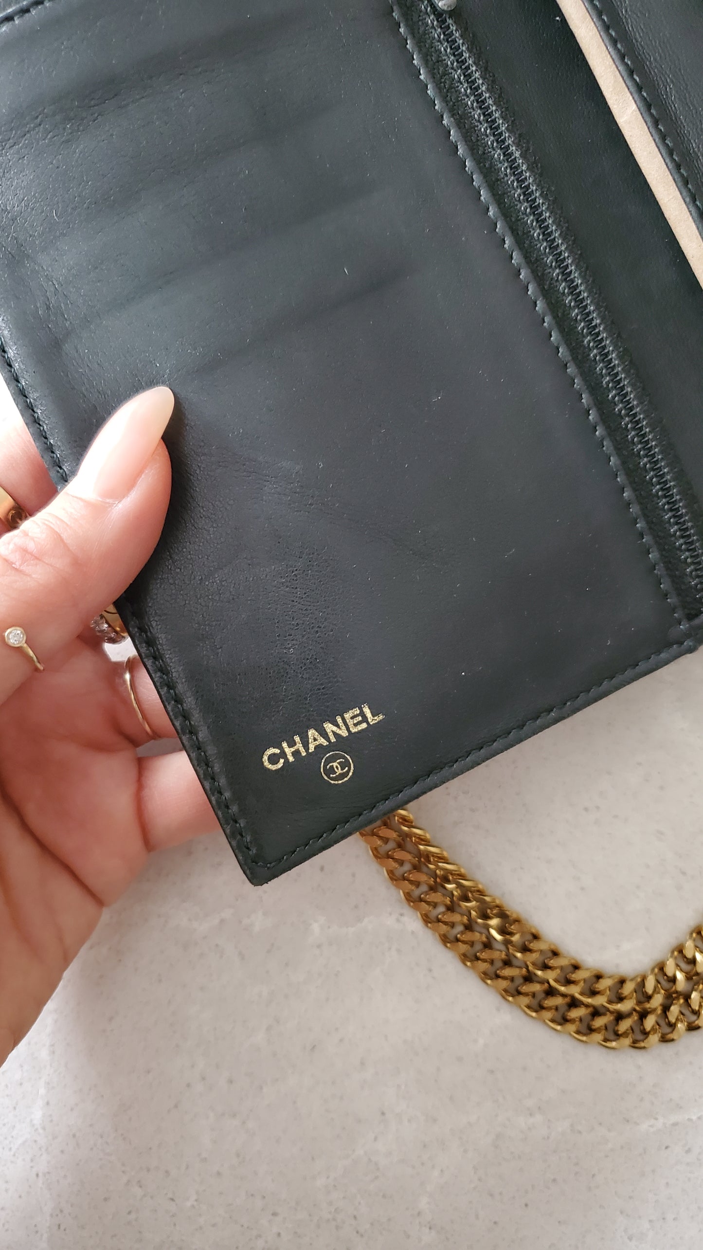Authentic Chanel Upcycle Green Caviar Wallet on Chain