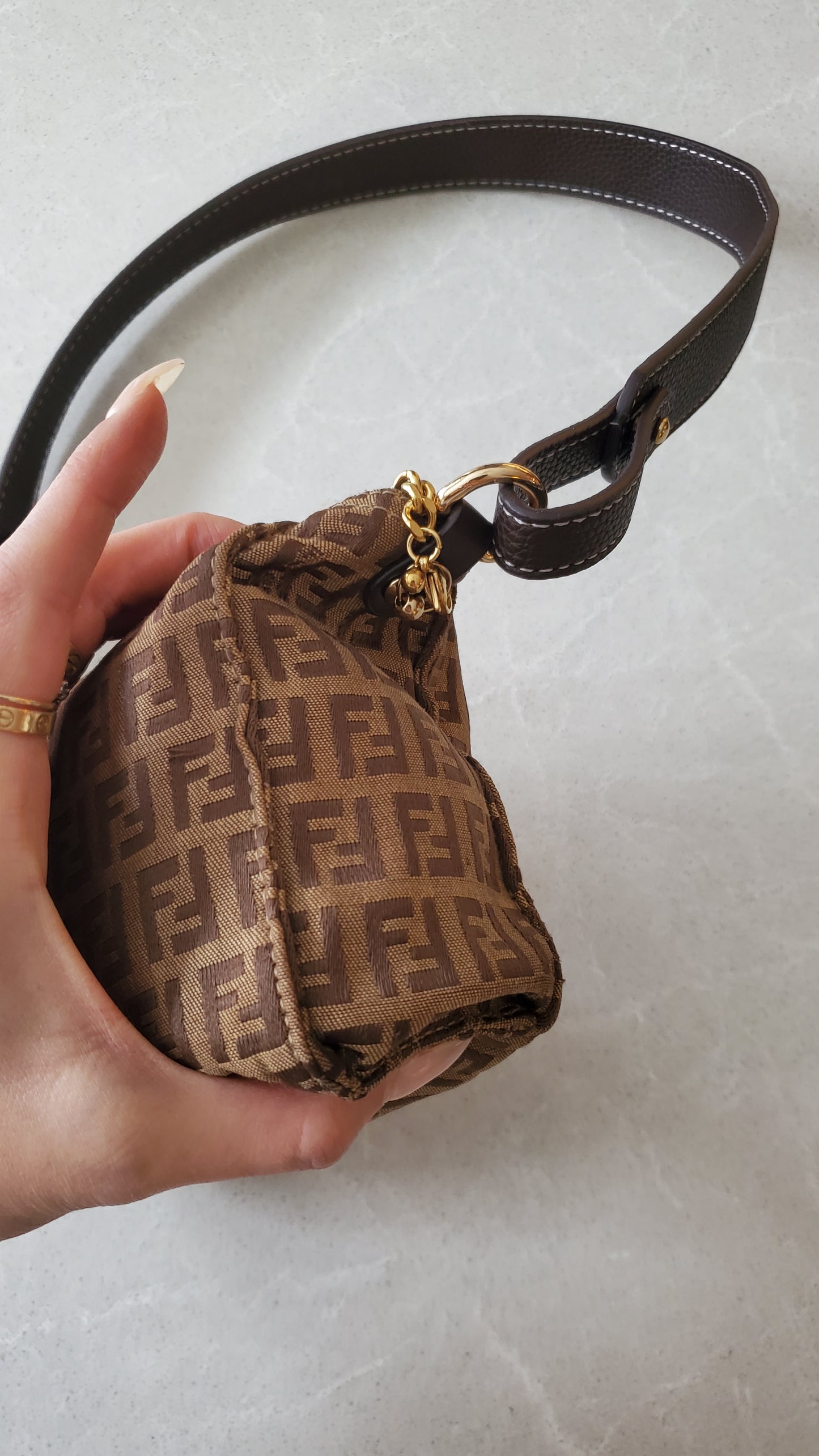 Authentic Vintage Fendi Upcycle Brown Shoulder Purse with Chain & Strap