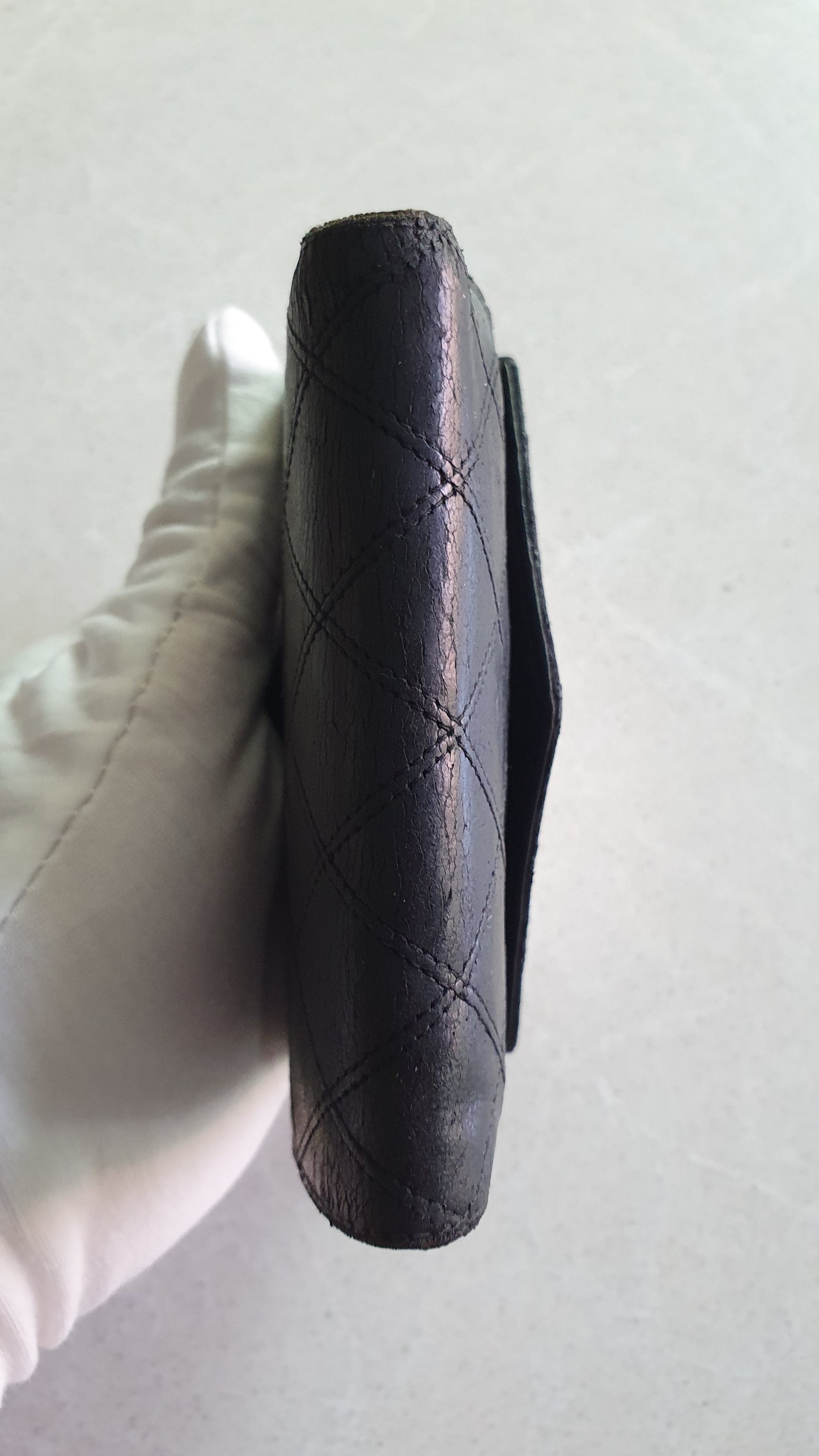 Authentic Chanel Upcycle Small Black Compact Wallet with Single Handle