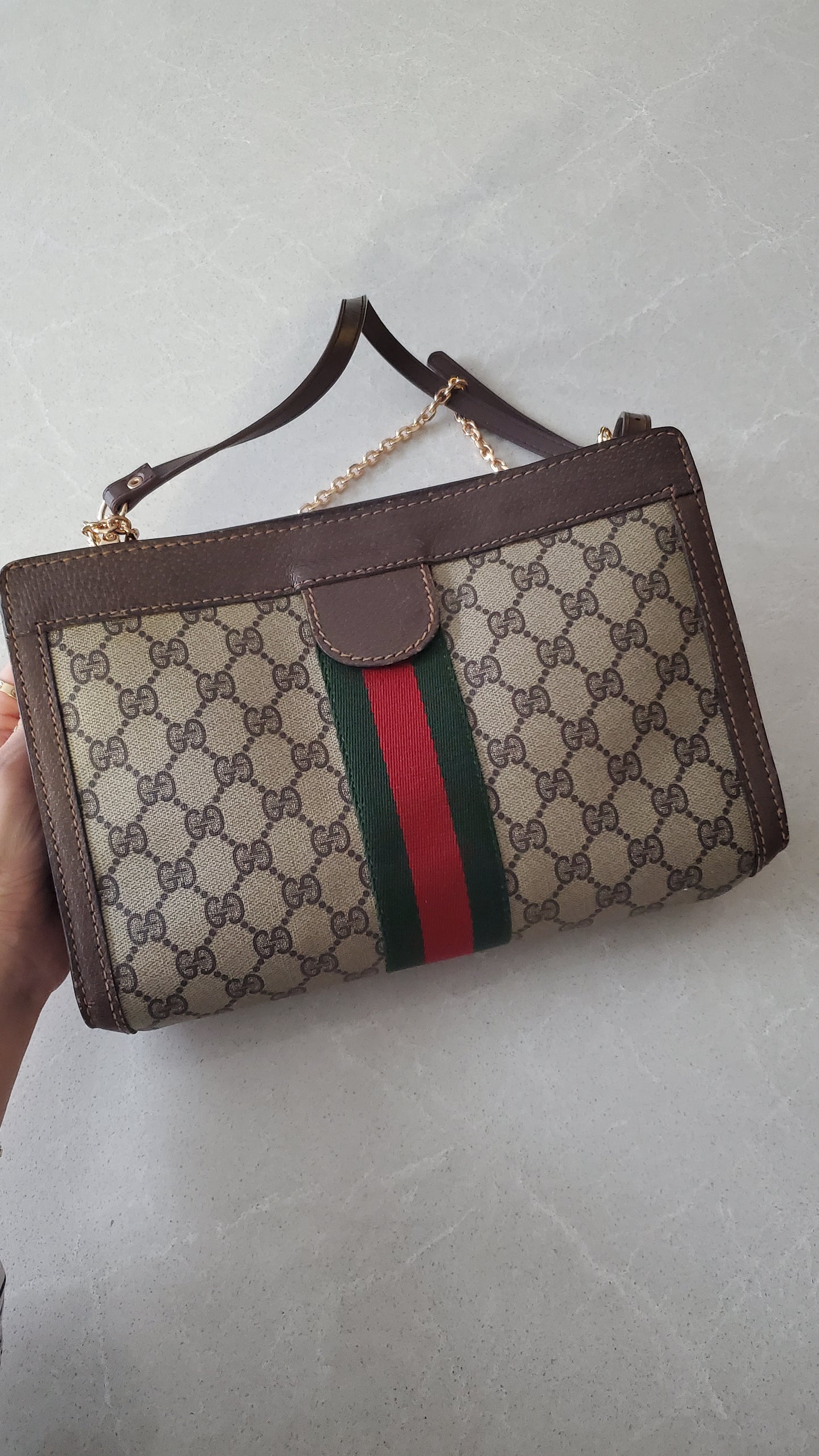 Authentic Vintage Gucci Upcycle Shoulder Purse (with velcro closing) on Chain & Strap