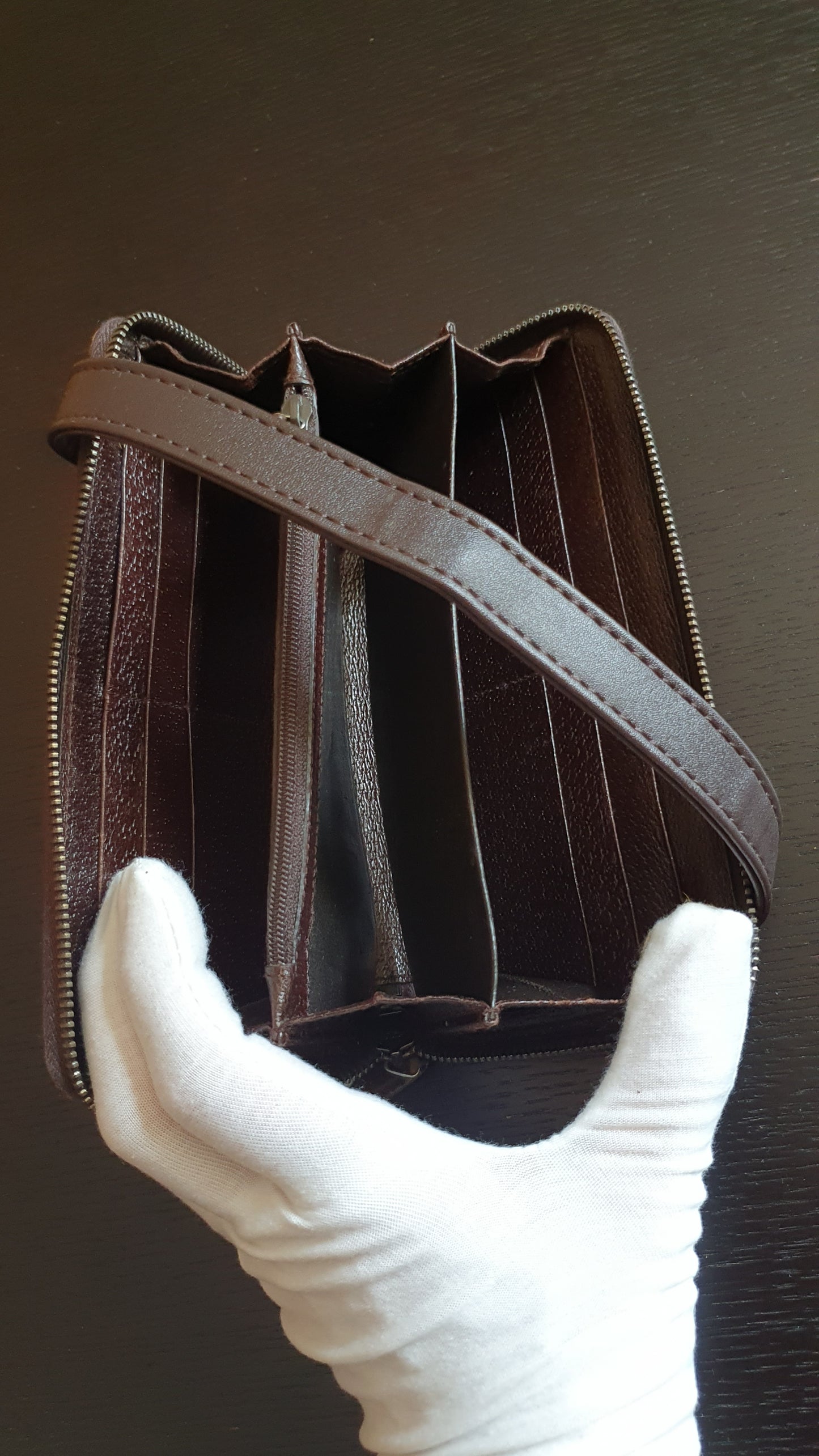 Authentic Vintage Gucci Upcycle Brown Zip Wallet with Single Strap