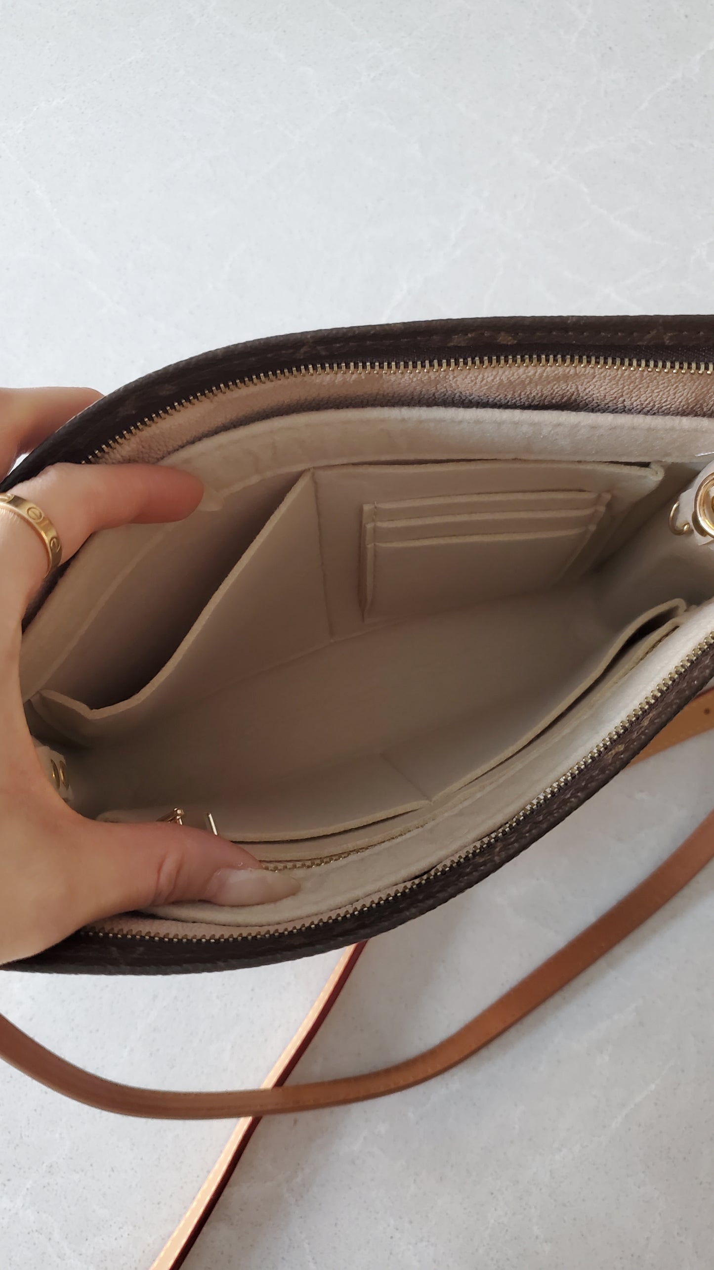 Authentic Vintage Louis Vuitton (Cream Insert) Upcycle Toiletry Pouch with Chain & 2 Straps