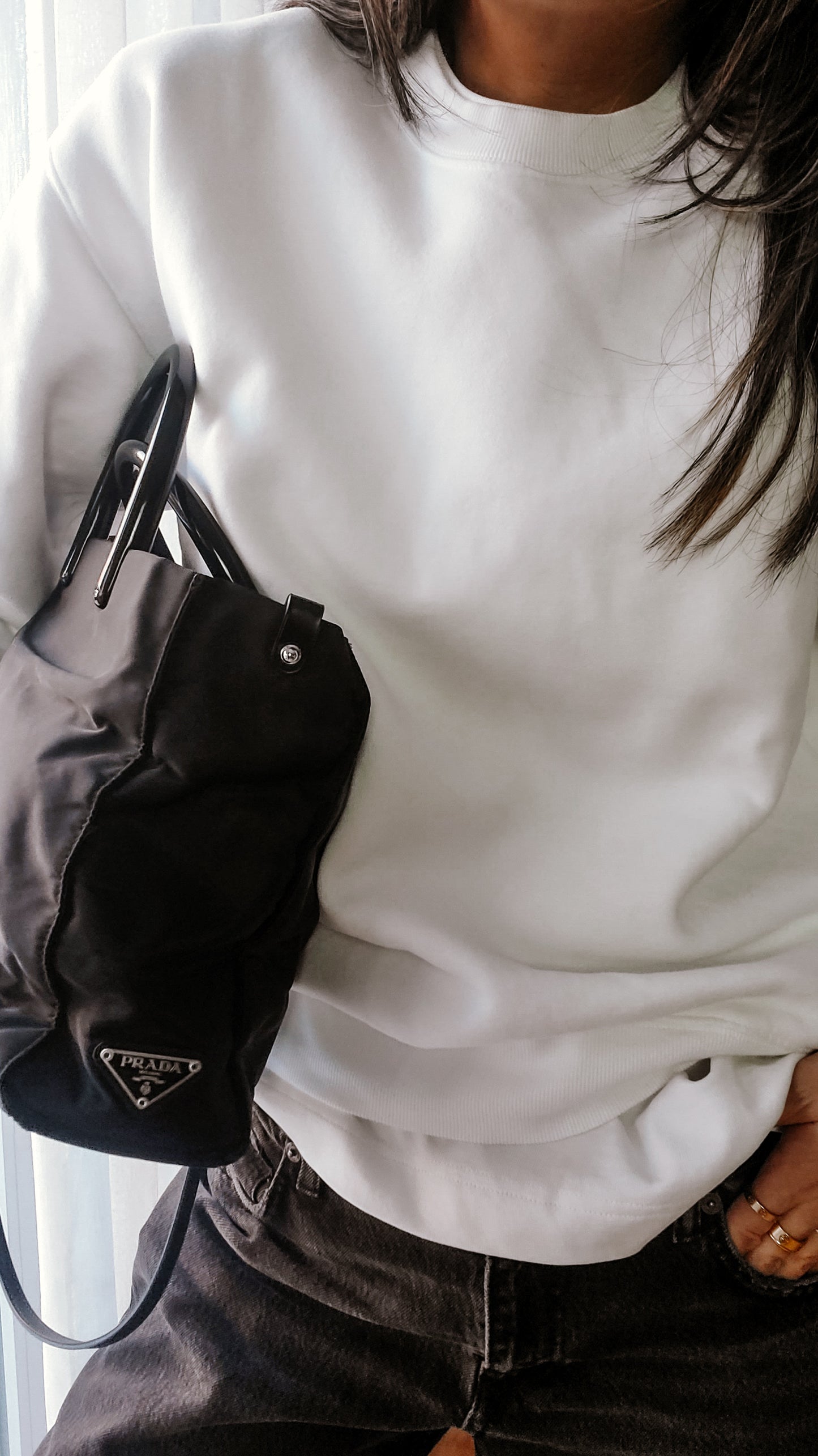 Authentic Prada Upcycle Black Nylon Tote Bag with Strap