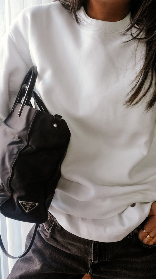 Authentic Prada Upcycle Black Nylon Tote Bag with Strap