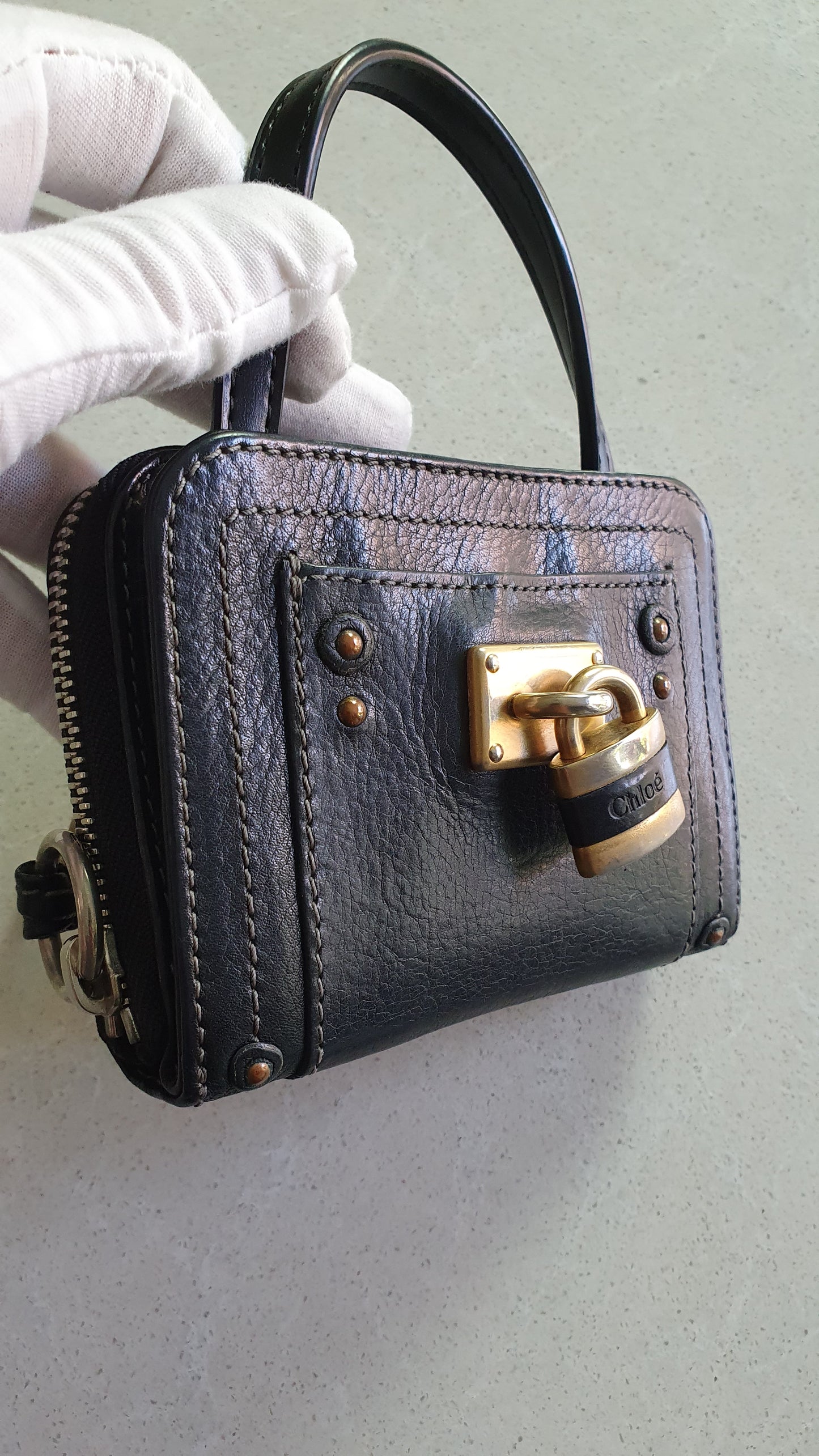 Authentic Chloé Upcycle Small Black Compact Wallet with Single Handle