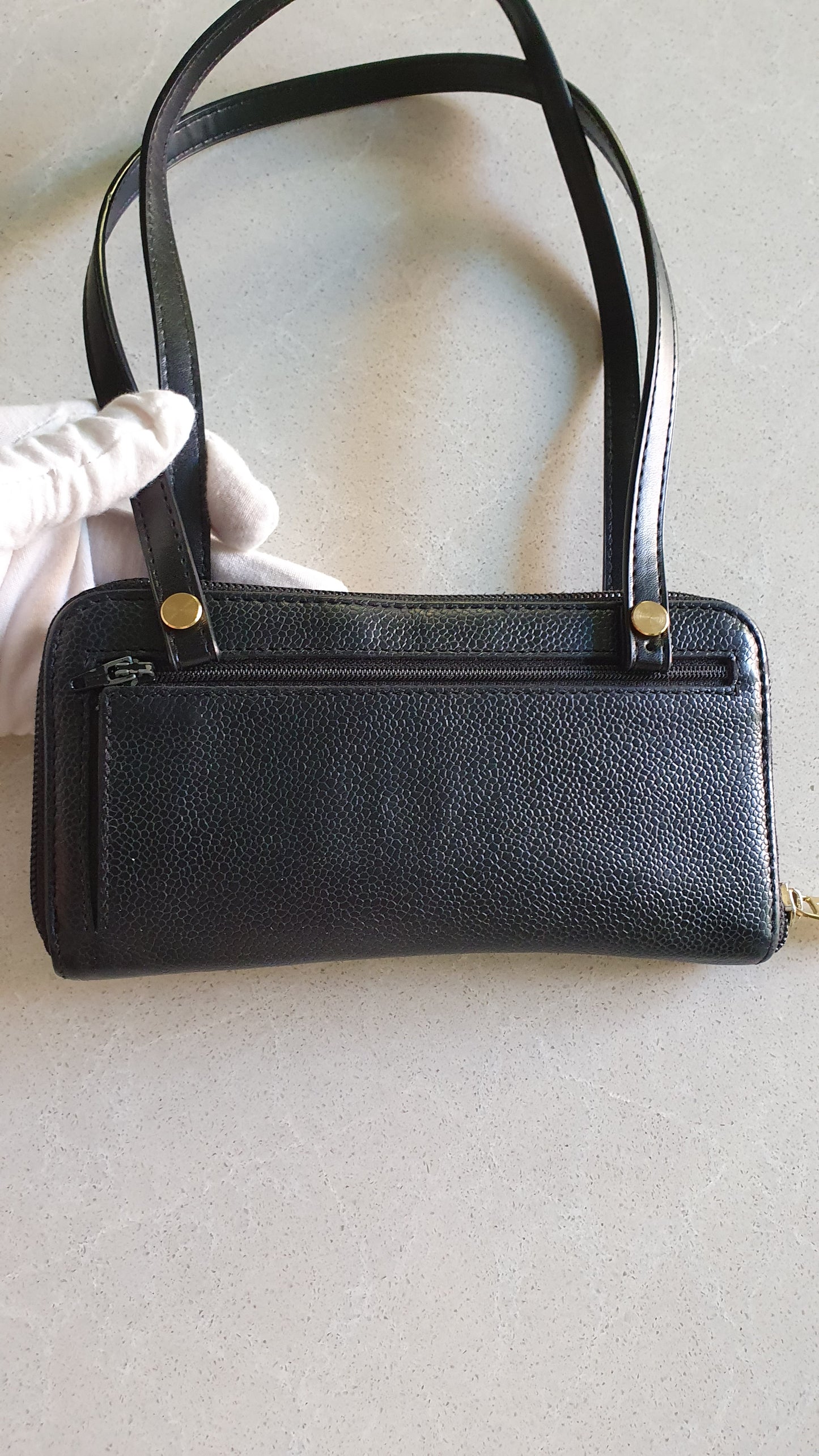 Authentic Chanel Upcycle Black Caviar Wallet with Shoulder Straps