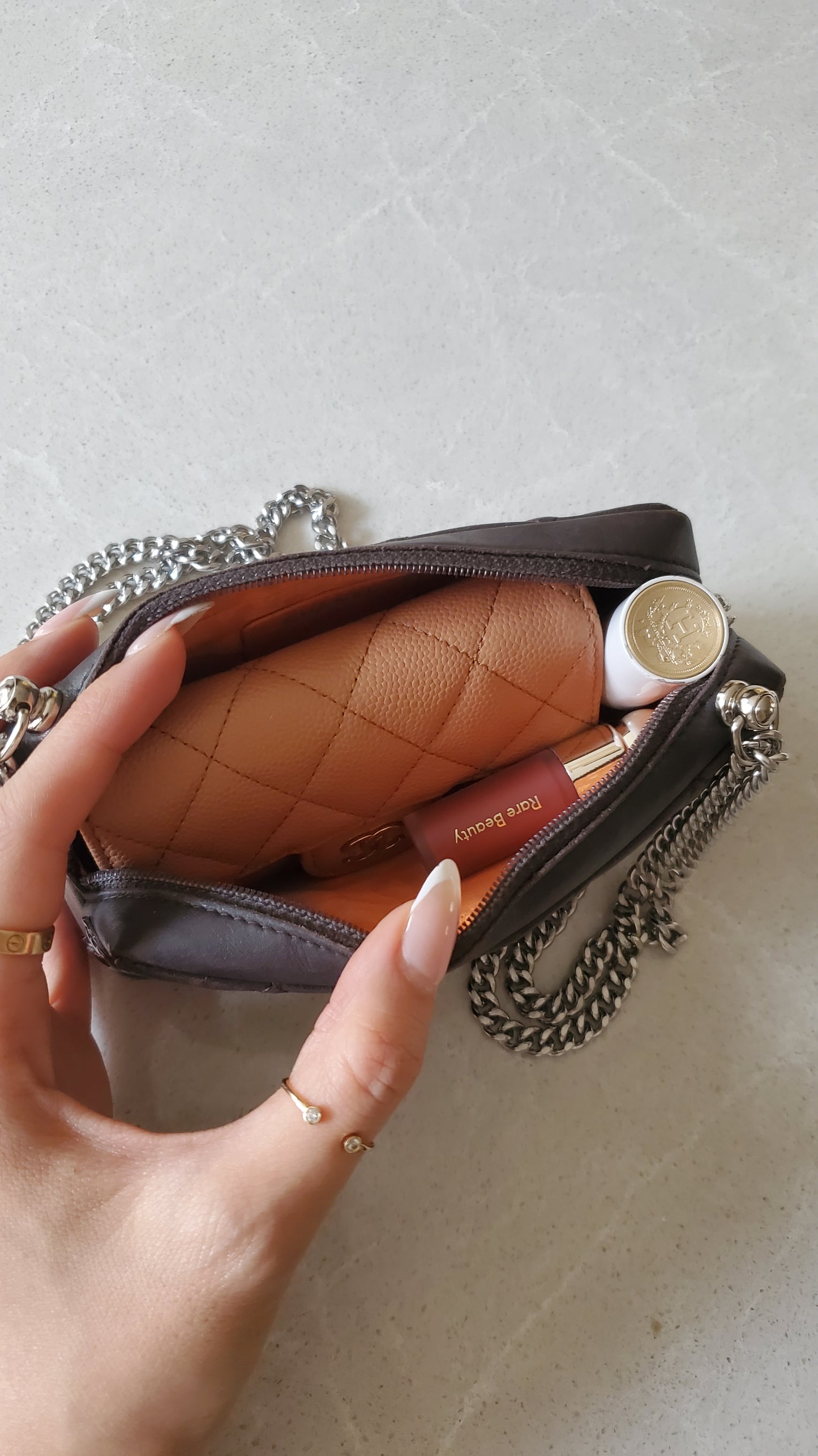 Authentic Vintage Chanel Upcycle Brown Leather Pouch on Chain