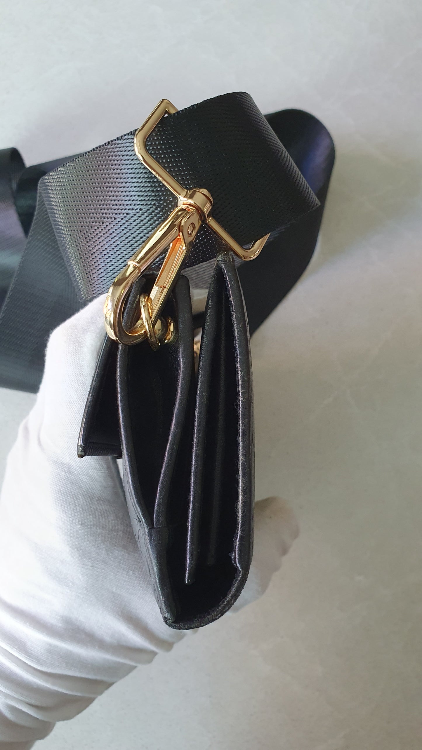 Authentic Gucci Upcycle Long Black Leather Wallet with Strap