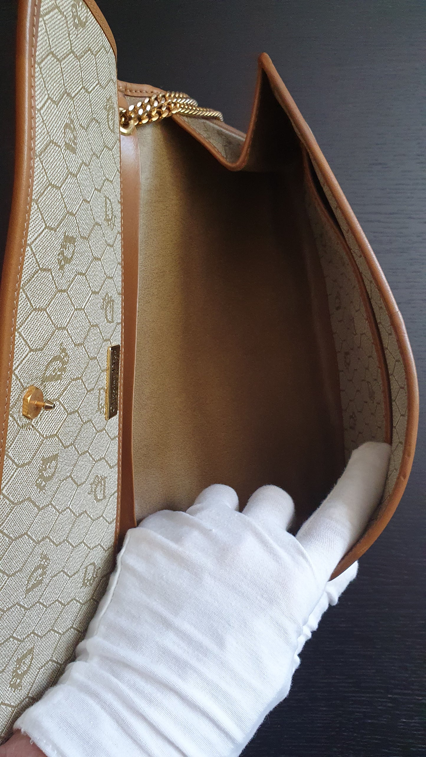 Authentic Vintage Dior Tan Purse with Versatile Chain