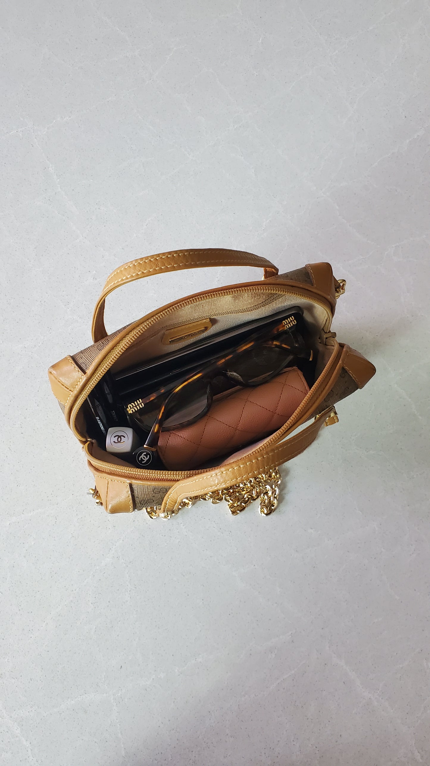 Authentic Vintage Gucci Upcycle Tan Bag with Straps & Chain