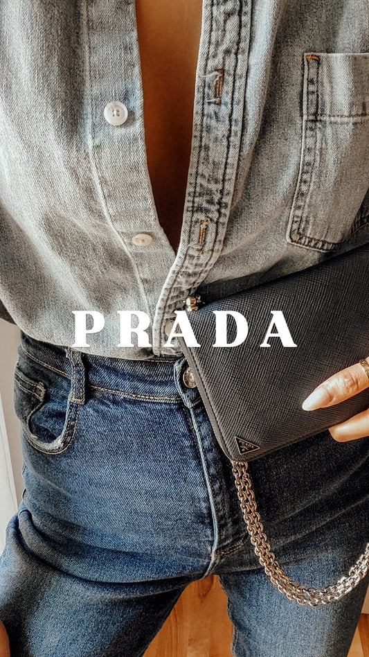 Authentic Prada Upcycle Dark Navy Large Zip-Up Wallet on Chain