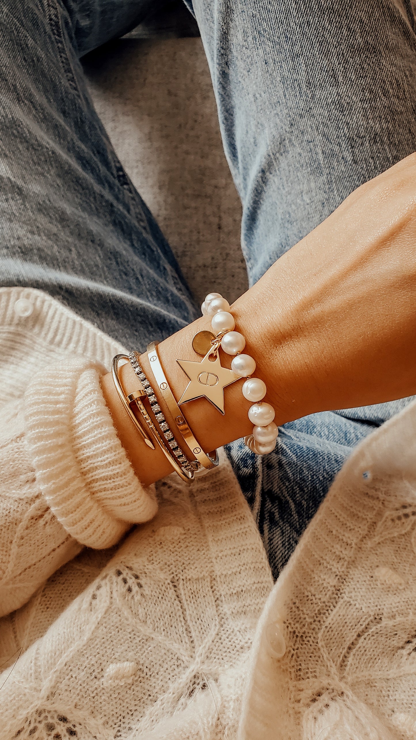 Authentic Dior (Star) Upcycle Handmade Real Freshwater Pearl Bracelet