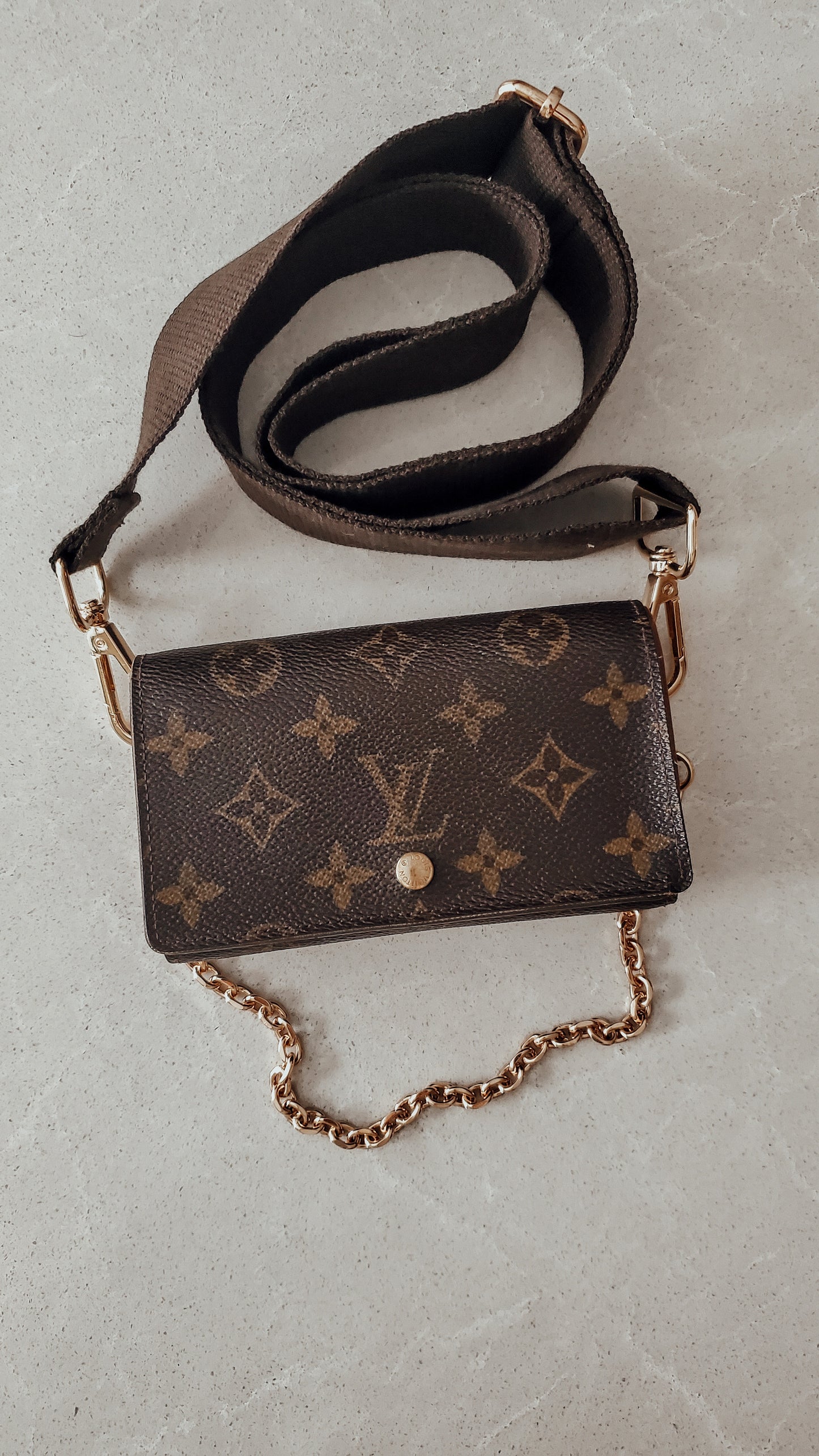 Authentic Vintage Louis Vuitton (RA0994) Upcycle Small Wallet with Strap and Chain