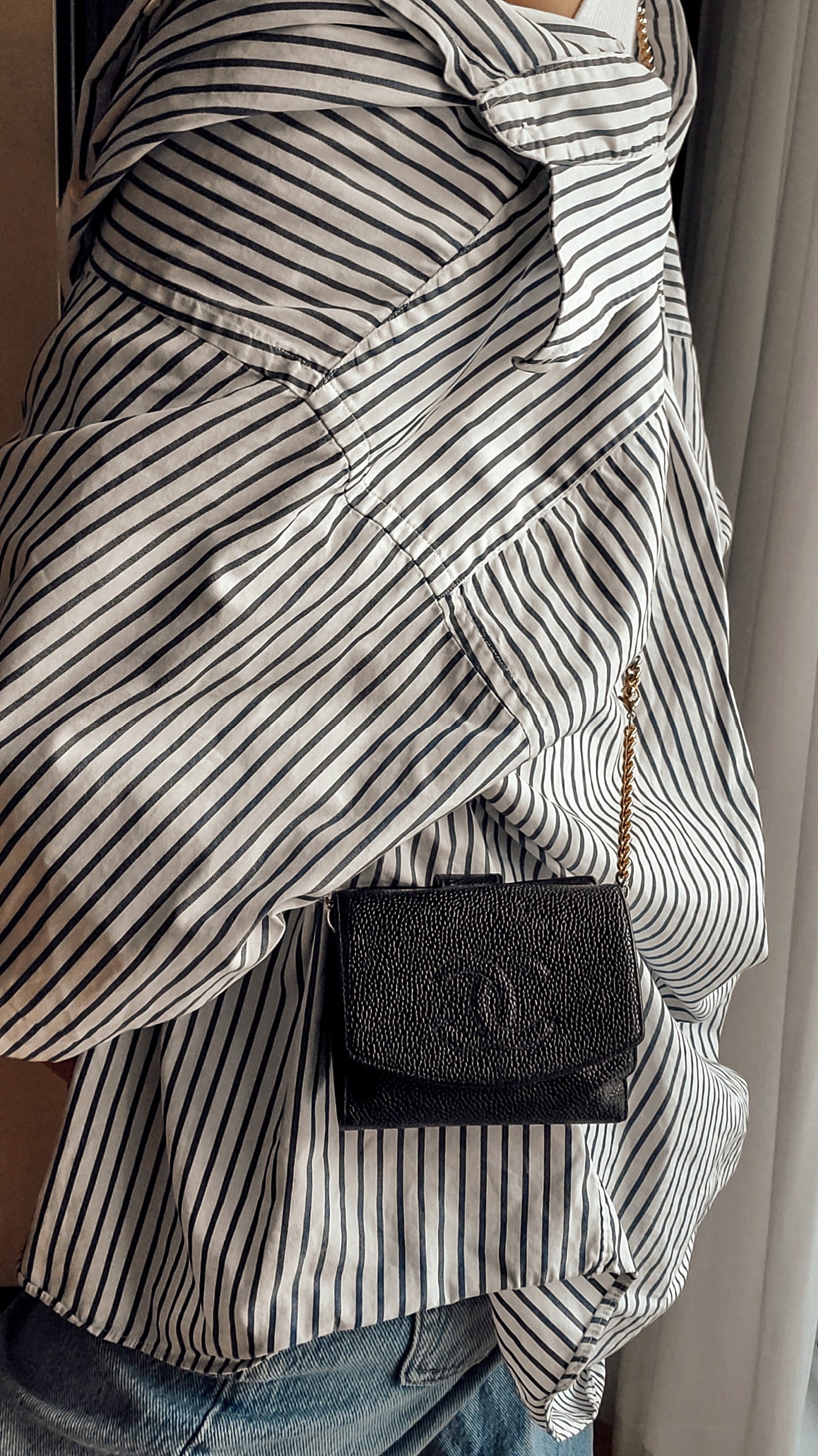 Authentic Vintage Chanel Upcycle Black Caviar Compact Wallet on Chain