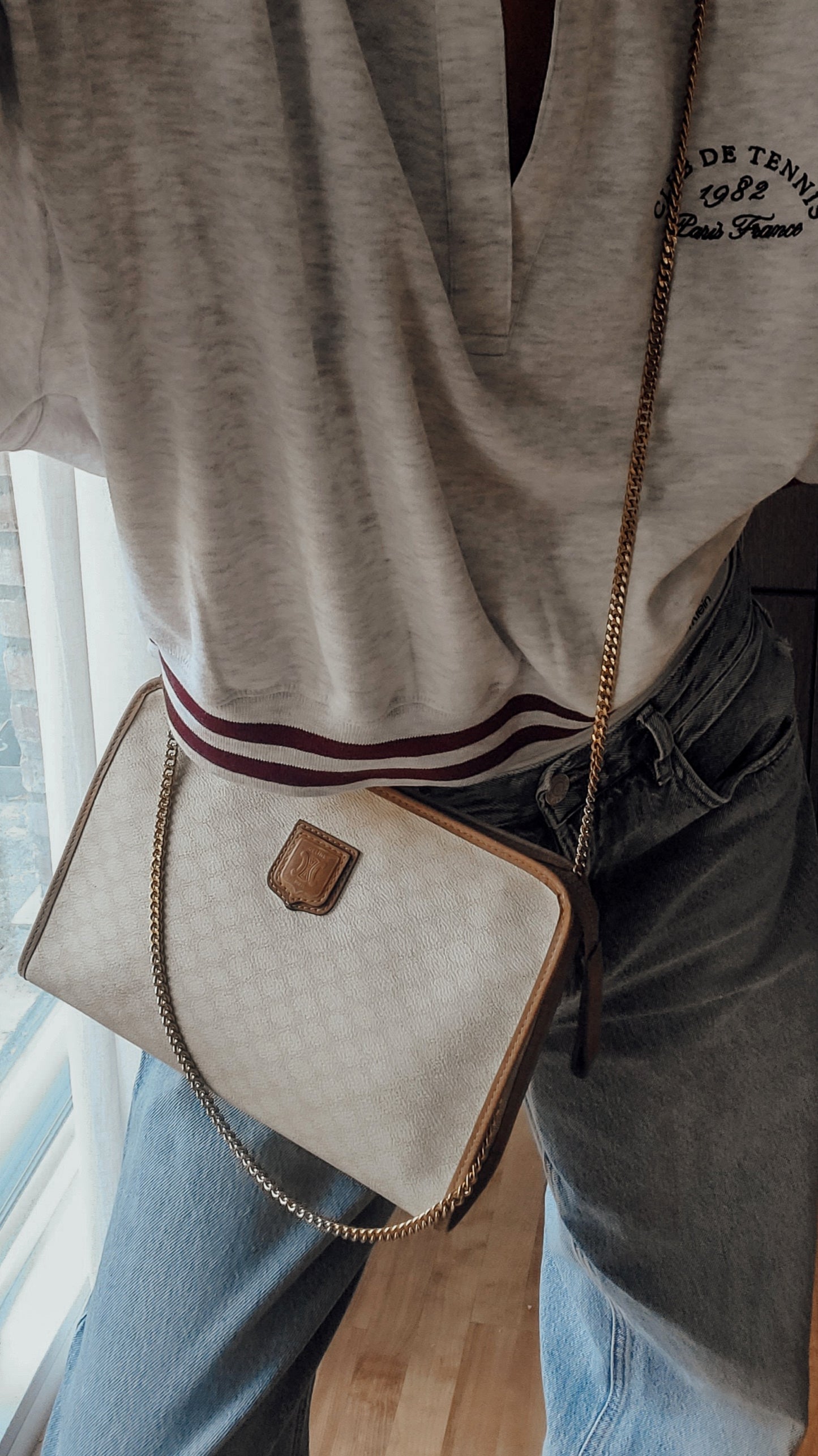 Authentic Vintage Celine Upcycle White Purse on Chain