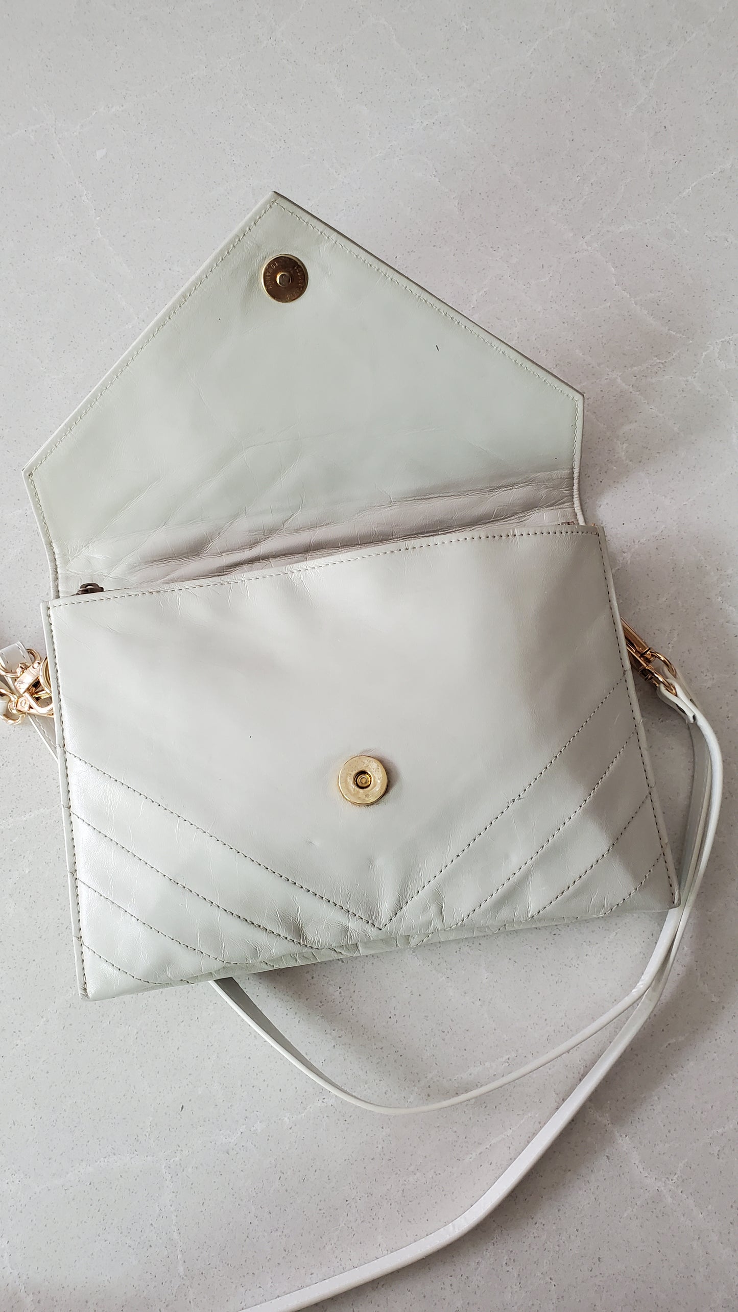 Authentic Vintage YSL Yves Saint Laurent Upcycle White Leather Multi Compartments Purse with Straps