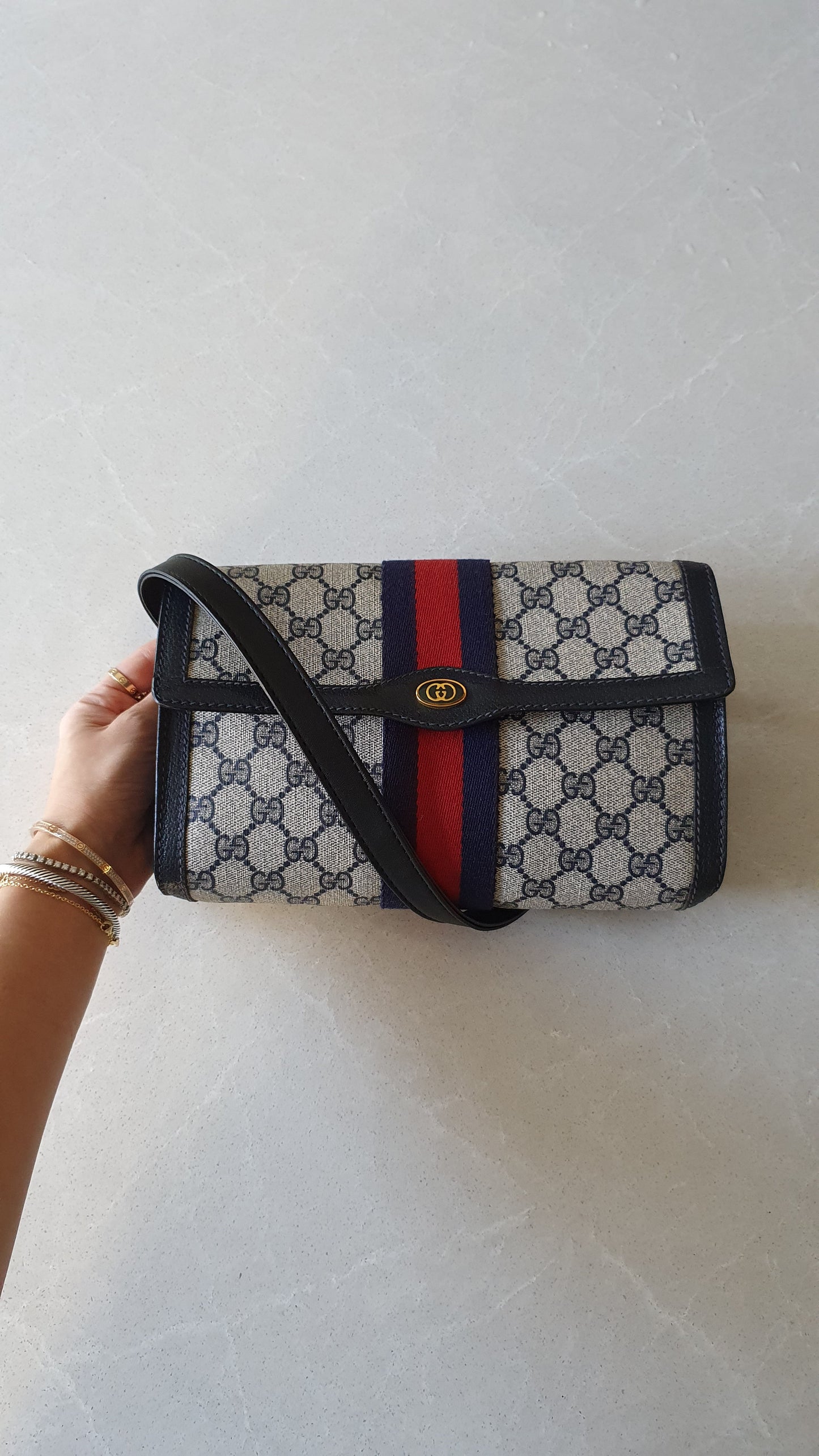 Authentic Vintage Gucci Upcycle (Dark Navy) Versatile Purse