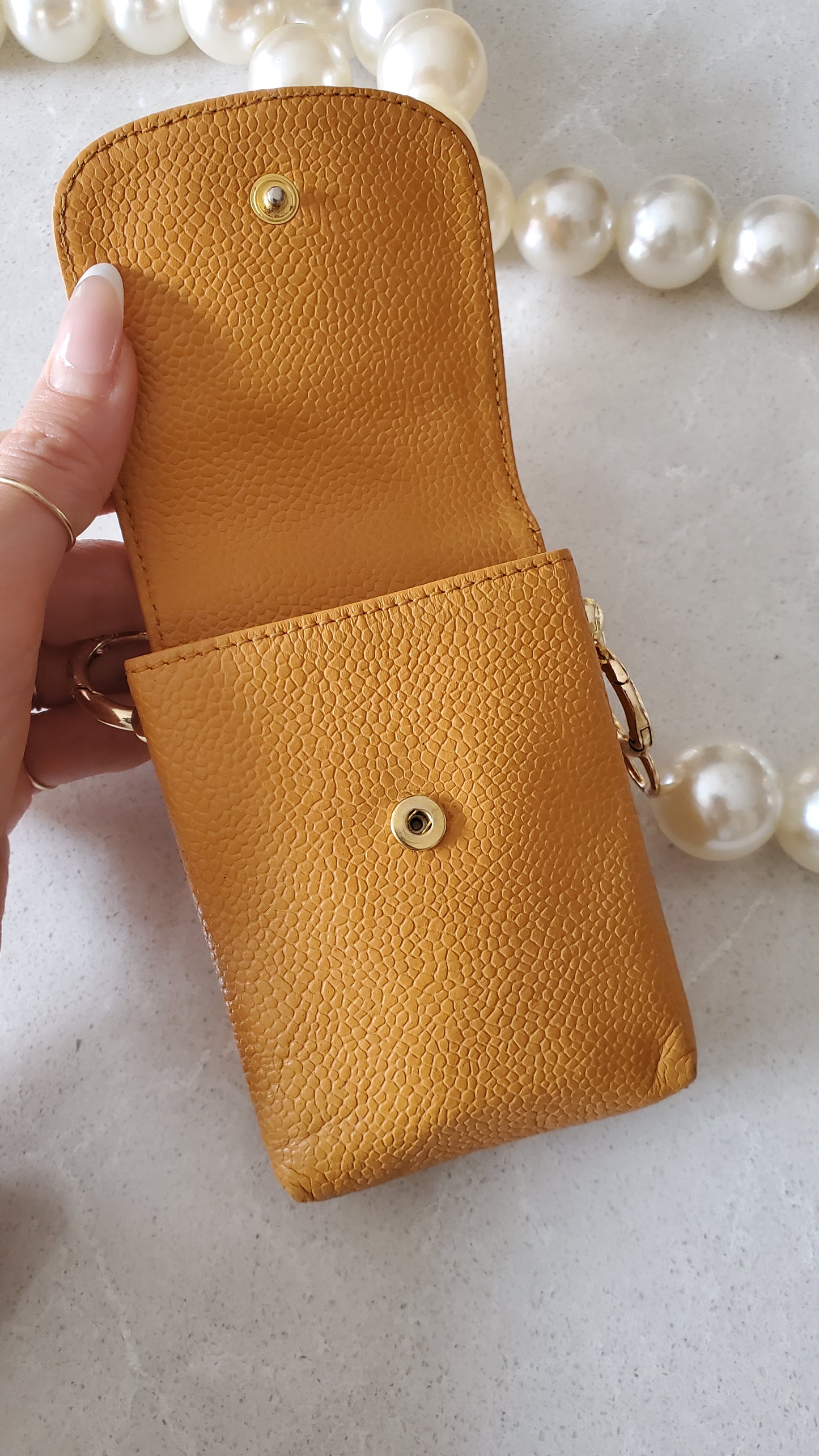 *Rare* Authentic Vintage Chanel Upcycle Yellow Caviar Pouch on Chain (2 chain options)