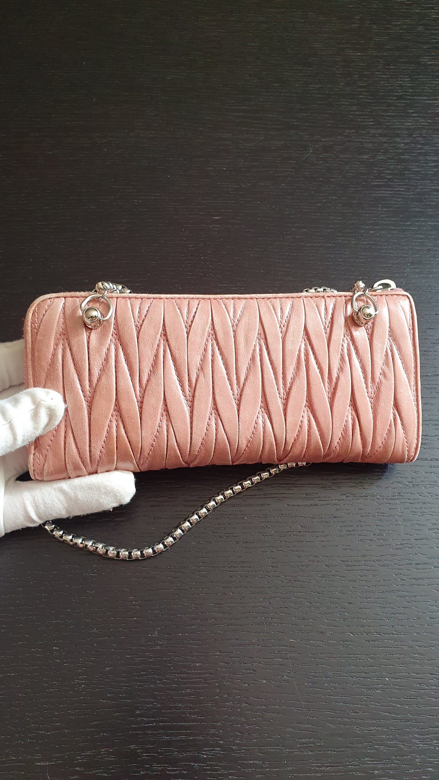 Authentic Miu Miu Upcycle Pink Zip Wallet with Shoulder Chains