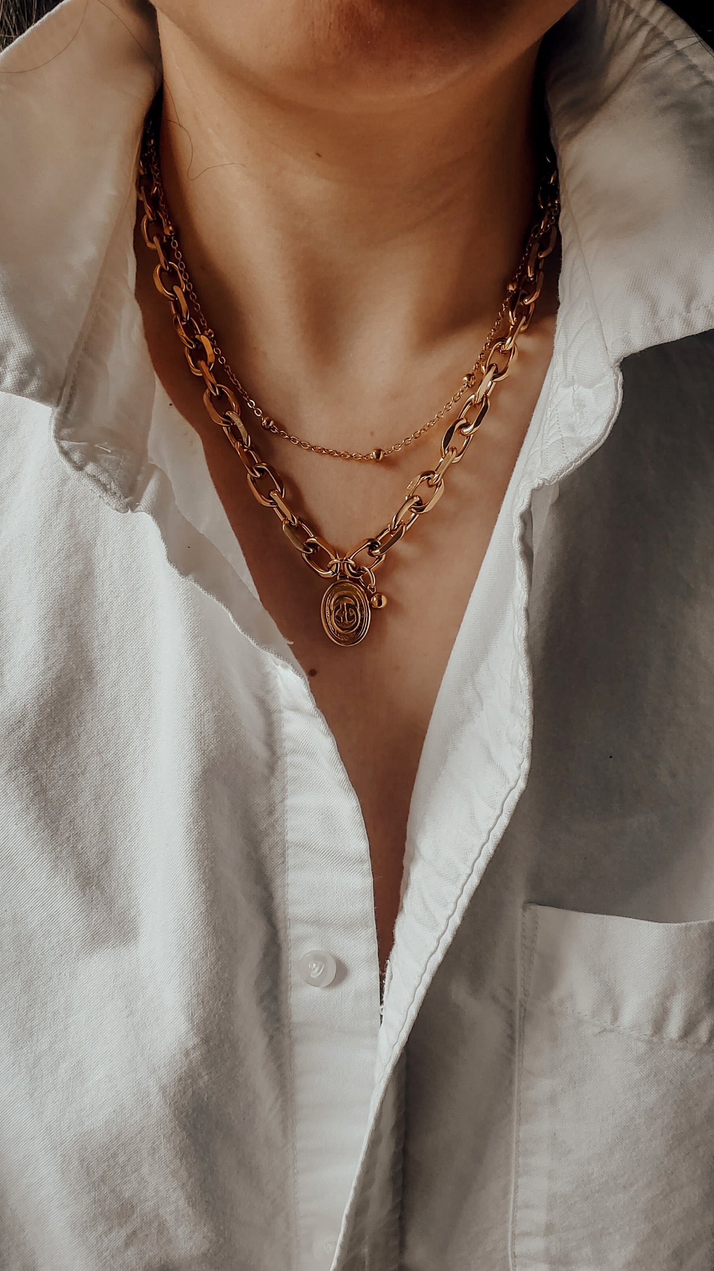 Authentic Vintage Gucci (2) Upcycle Gold Beads Layers Necklace