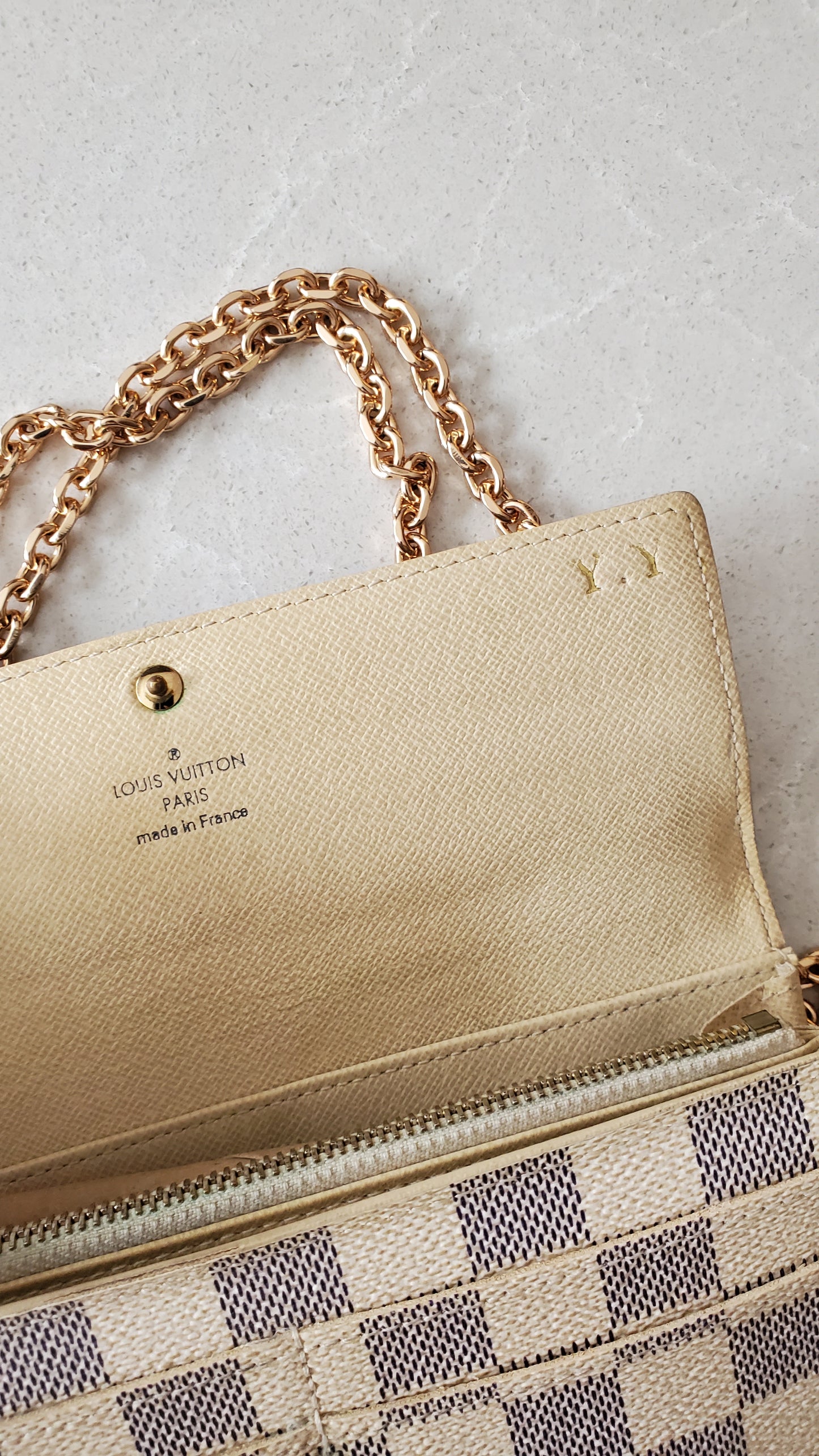 Authentic Louis Vuitton White Damier Upcycle Long Wallet on Chain