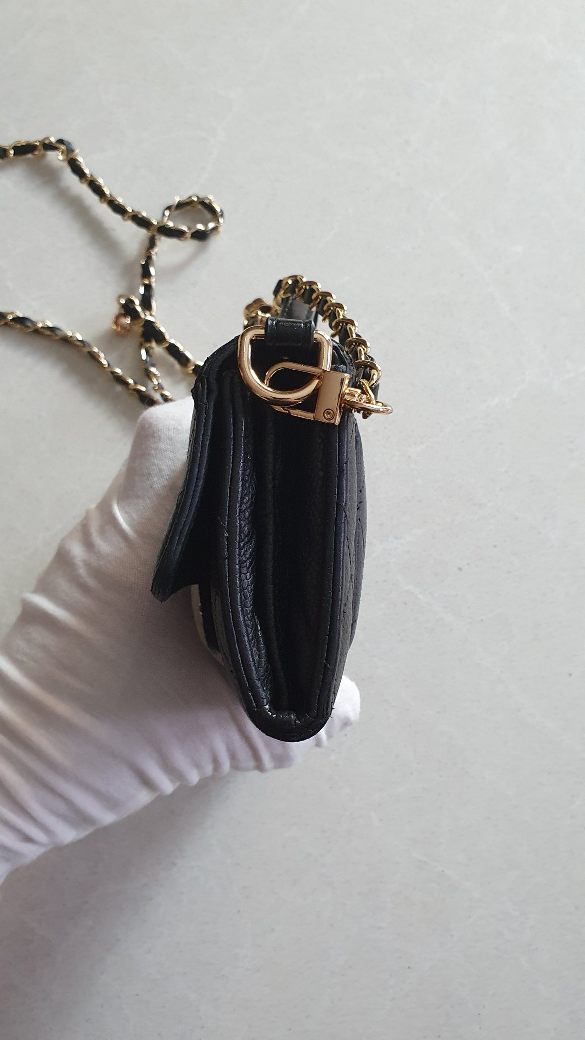 Authentic Chanel Upcycle Black Caviar Long Wallet Purse with Strap & Chain