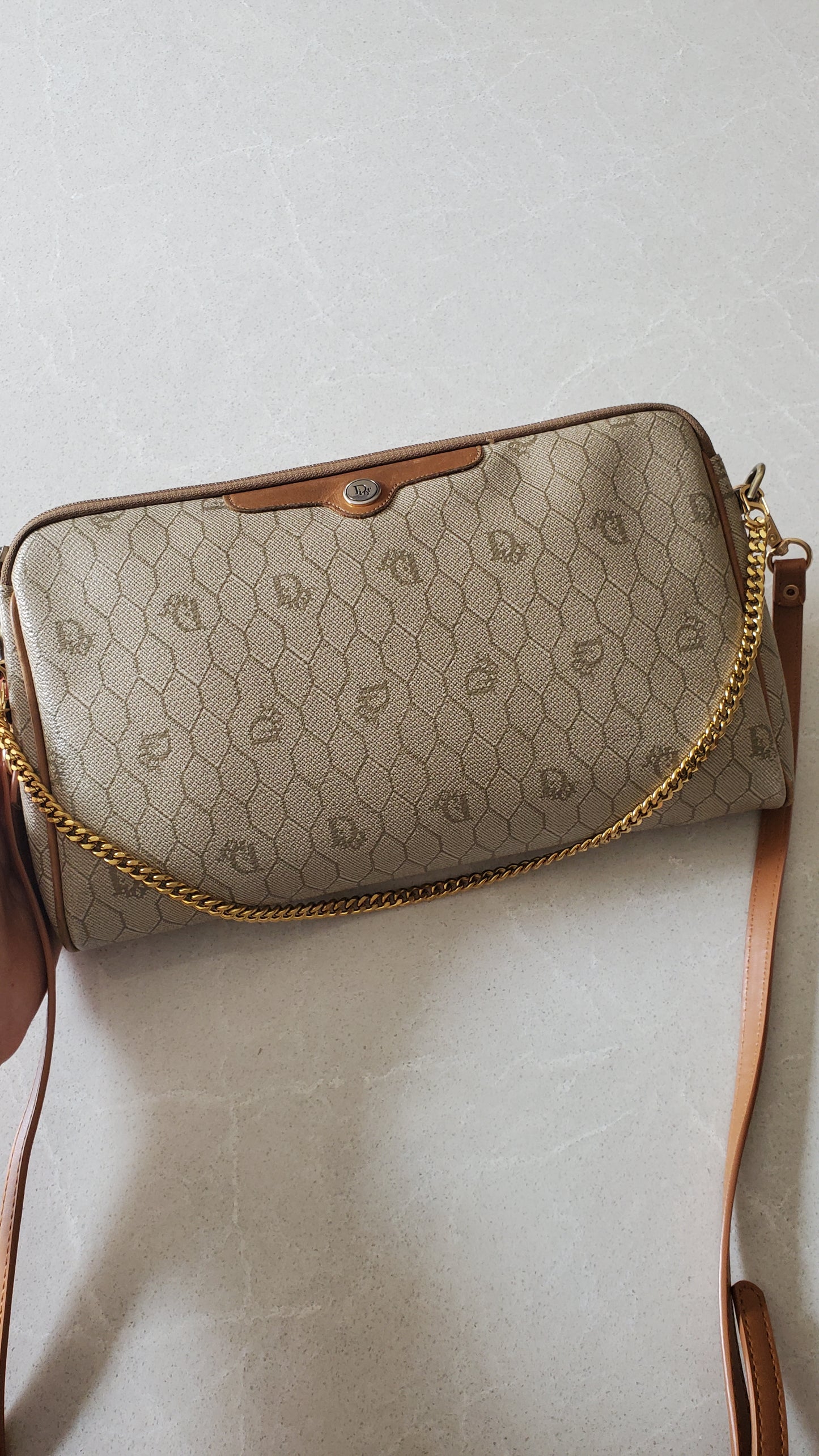 Authentic Vintage Dior Tan Purse on Strap & Chain