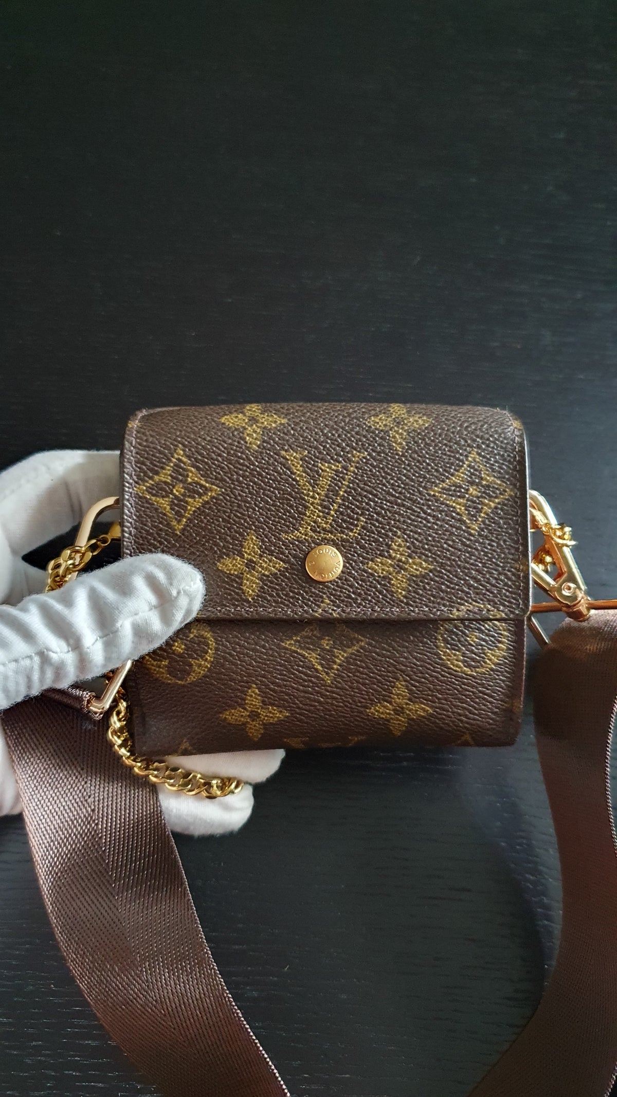 Authentic Vintage Louis Vuitton (3) Upcycle Small Wallet on Chain & Strap