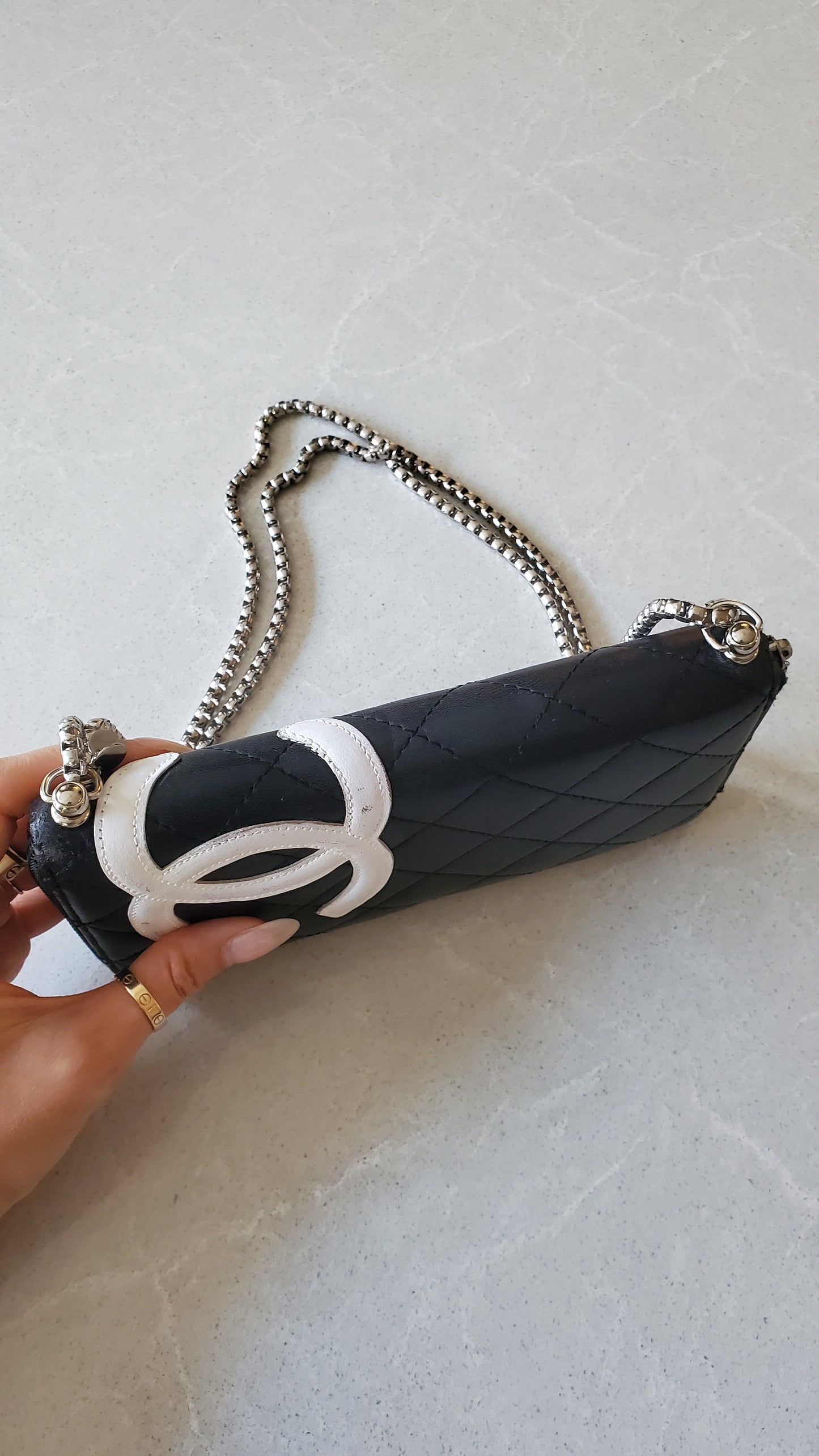 Authentic Vintage Chanel Upcycle Black Lambskin Zip Wallet with Chain