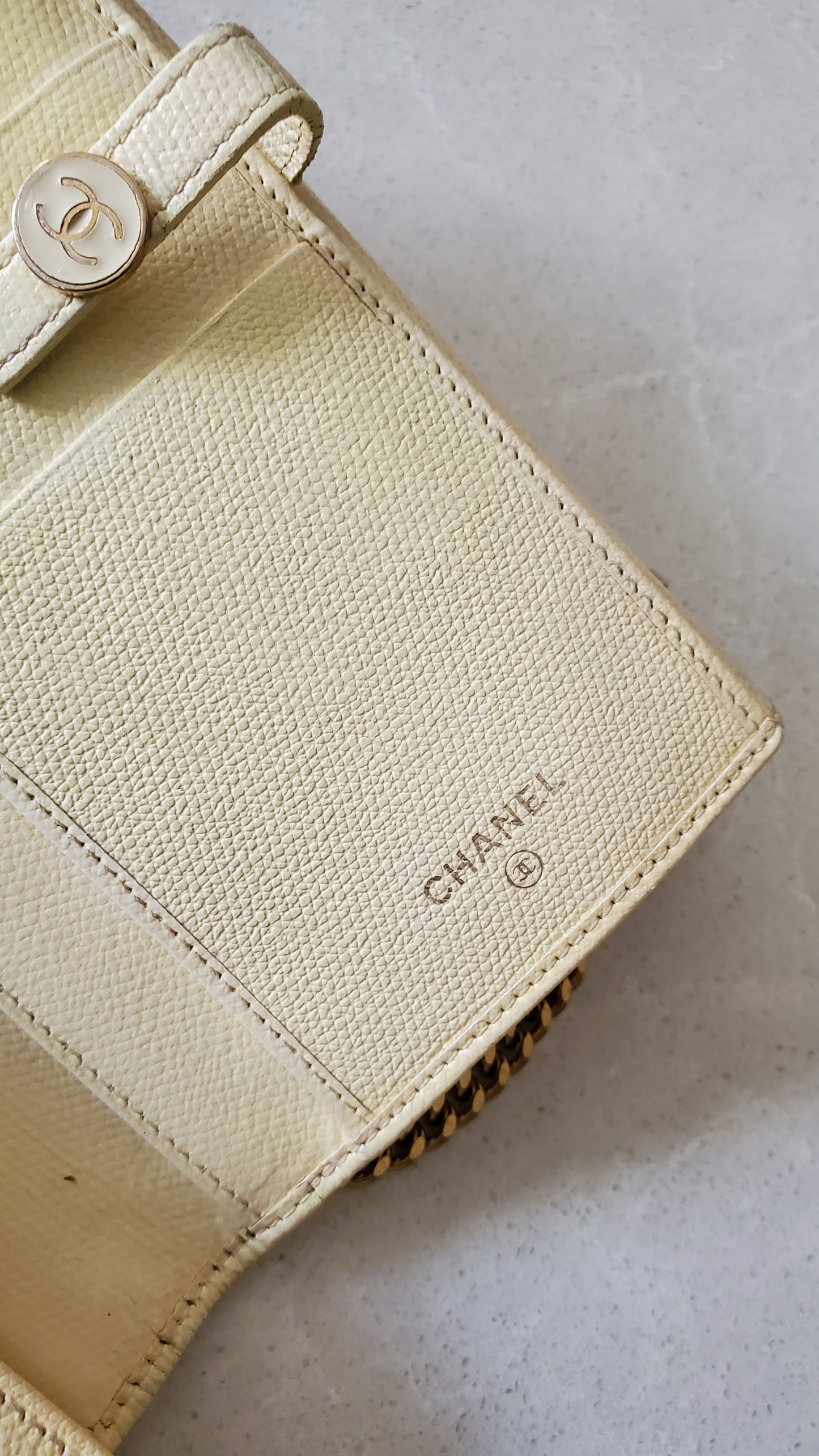 Authentic Vintage Chanel Upcycle Cream Caviar Wallet on Strap