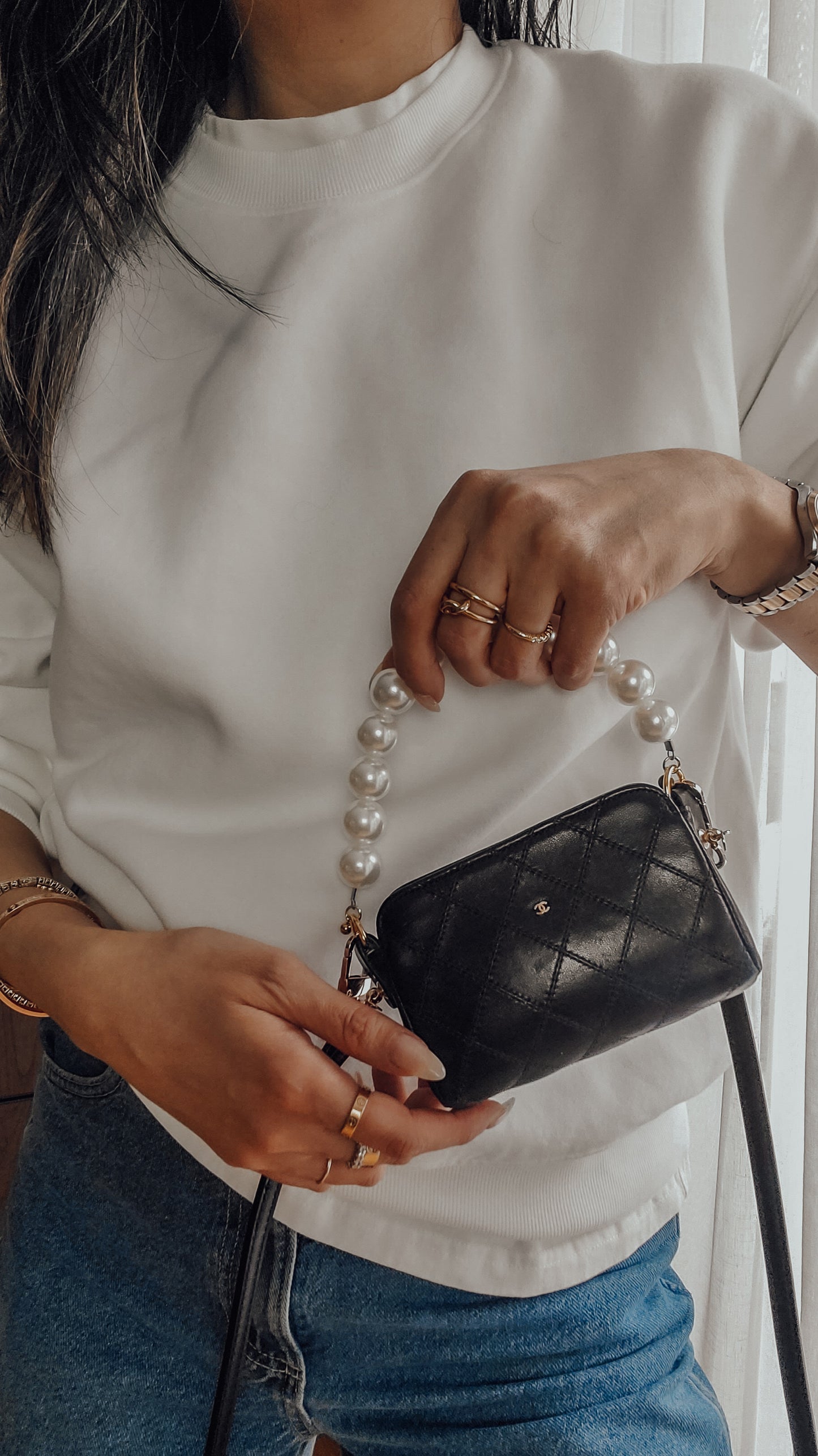 Authentic Chanel Upcycle Black Lambskin Small Pouch with Strap & Chain