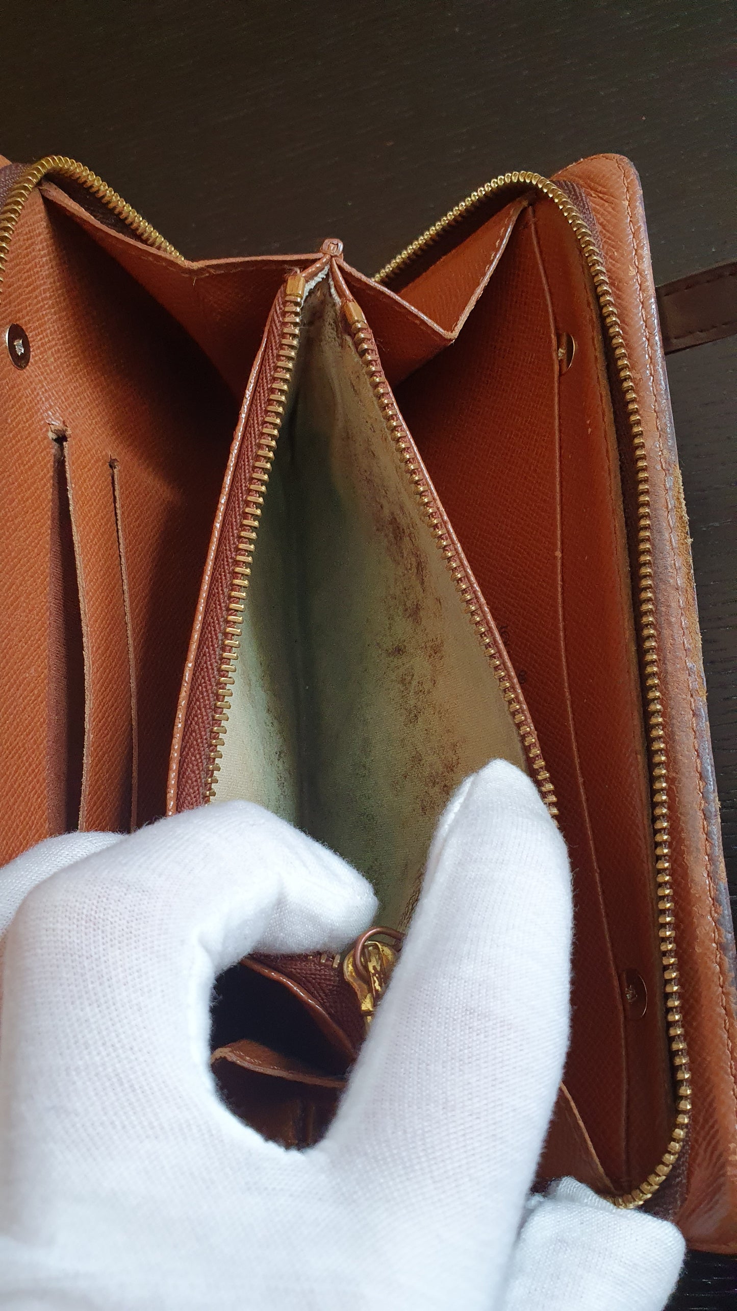 Authentic Vintage Louis Vuitton Upcycle Brown Monogram Zip Wallet with Two Handles