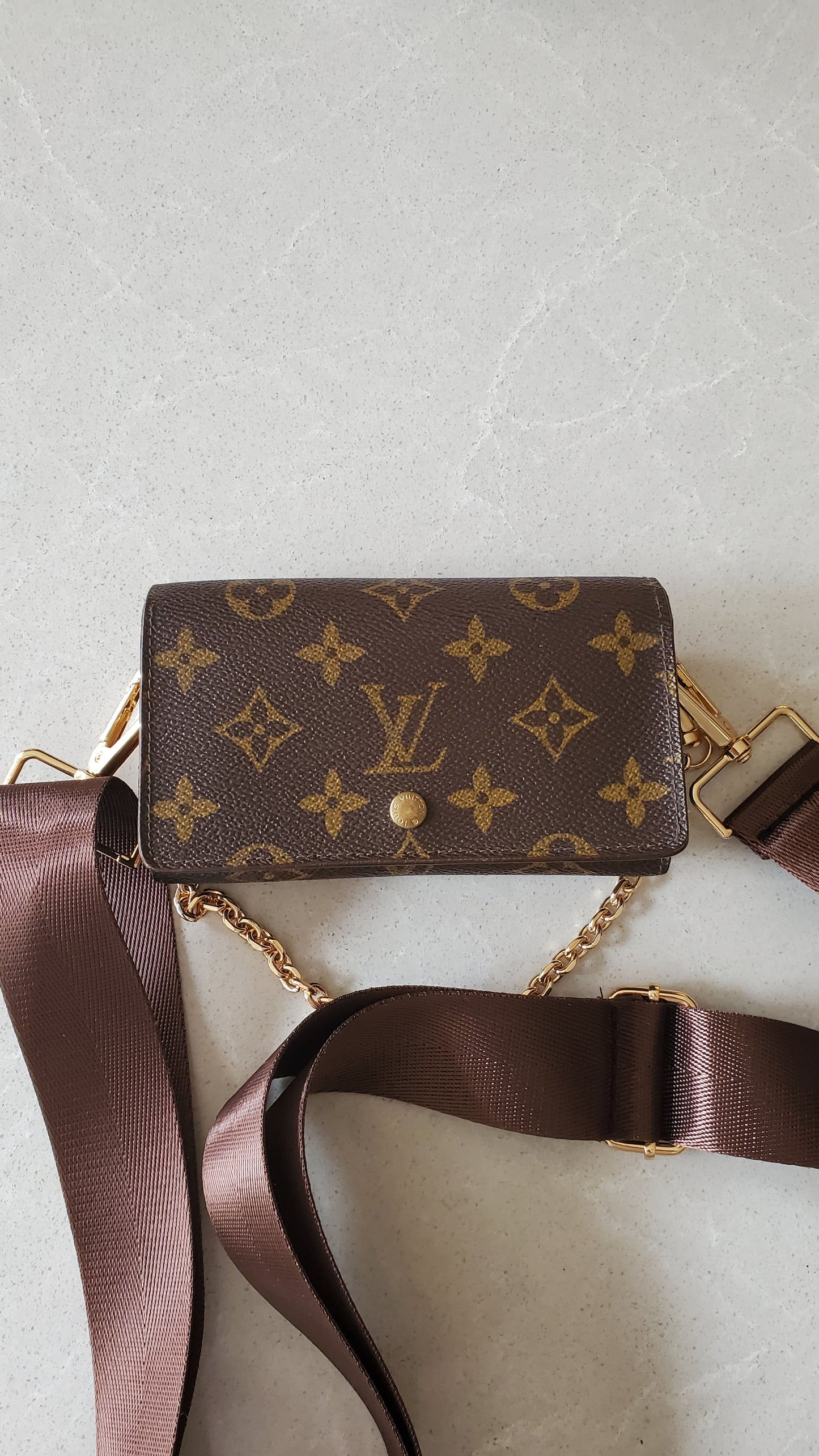Authentic Vintage Louis Vuitton (RA0994) Upcycle Small Wallet with Strap and Chain