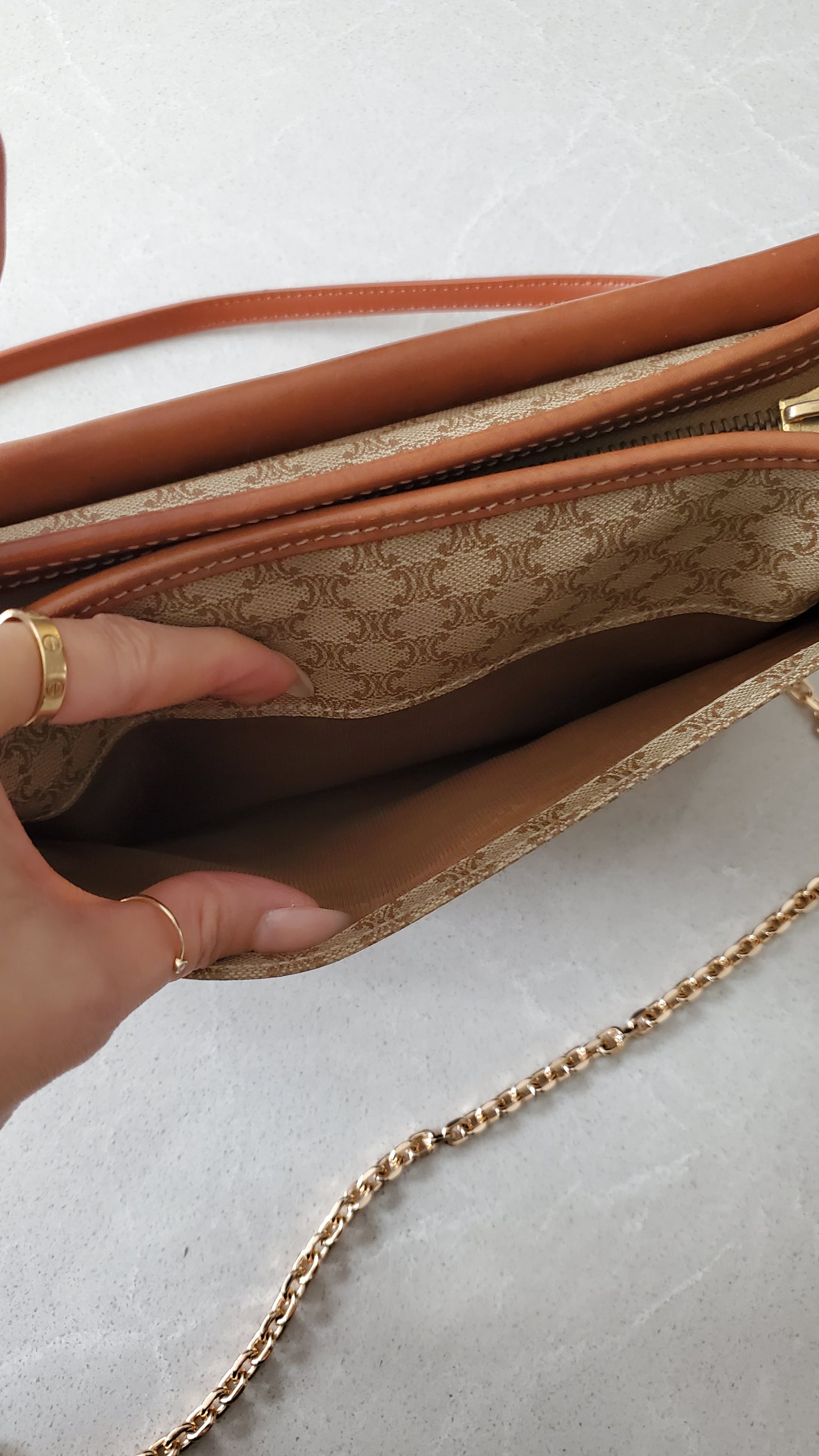 Authentic Vintage Celine Upcycle Tan Purse with Strap & Chain