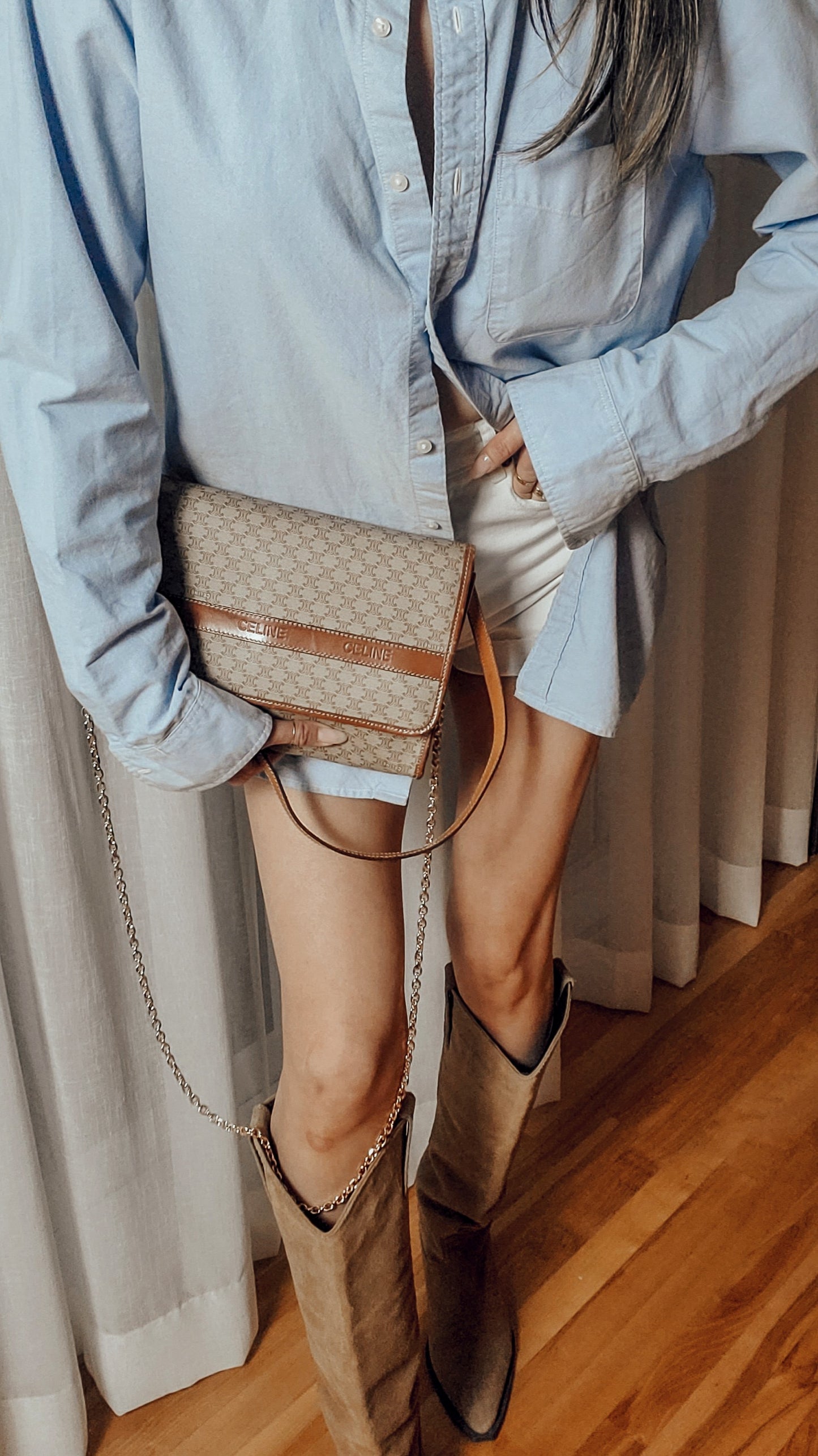 Authentic Vintage Celine (2/2) Upcycle Purse with Strap & Chain