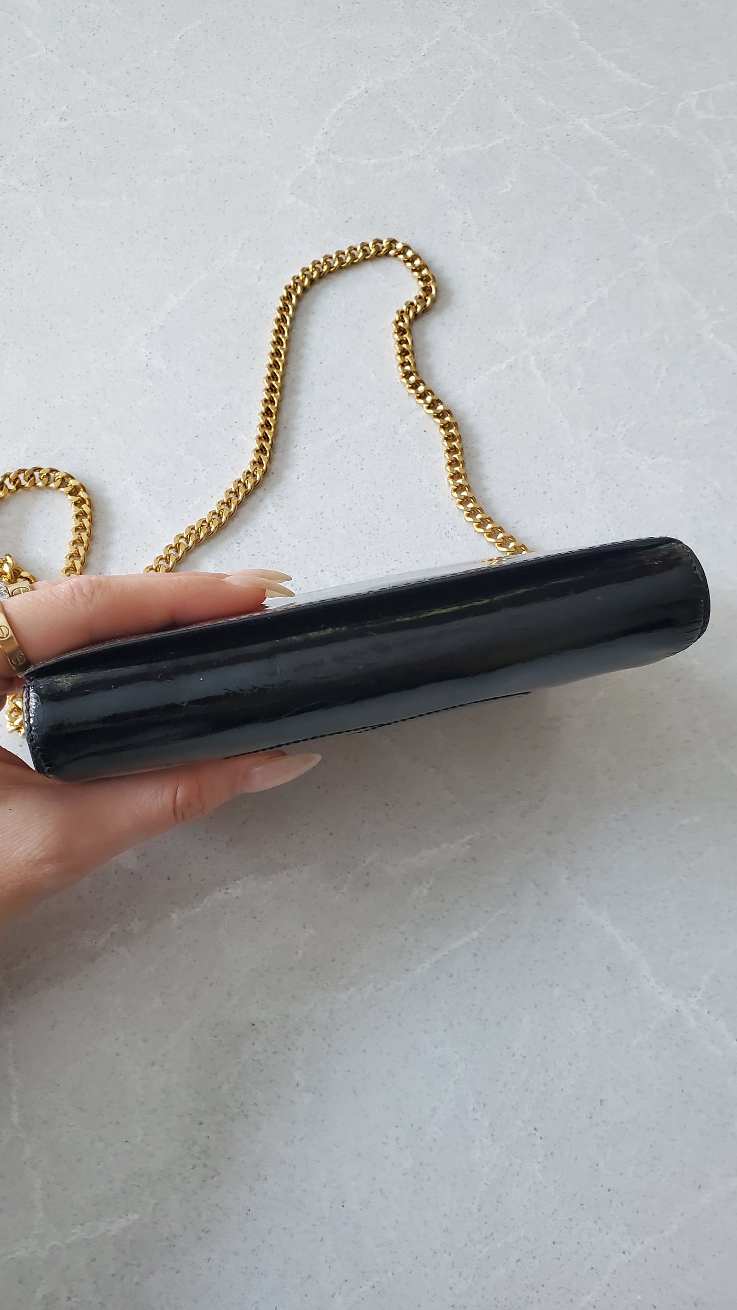 Authentic Vintage Chanel Upcycle Black Patent Compact Wallet on Chain