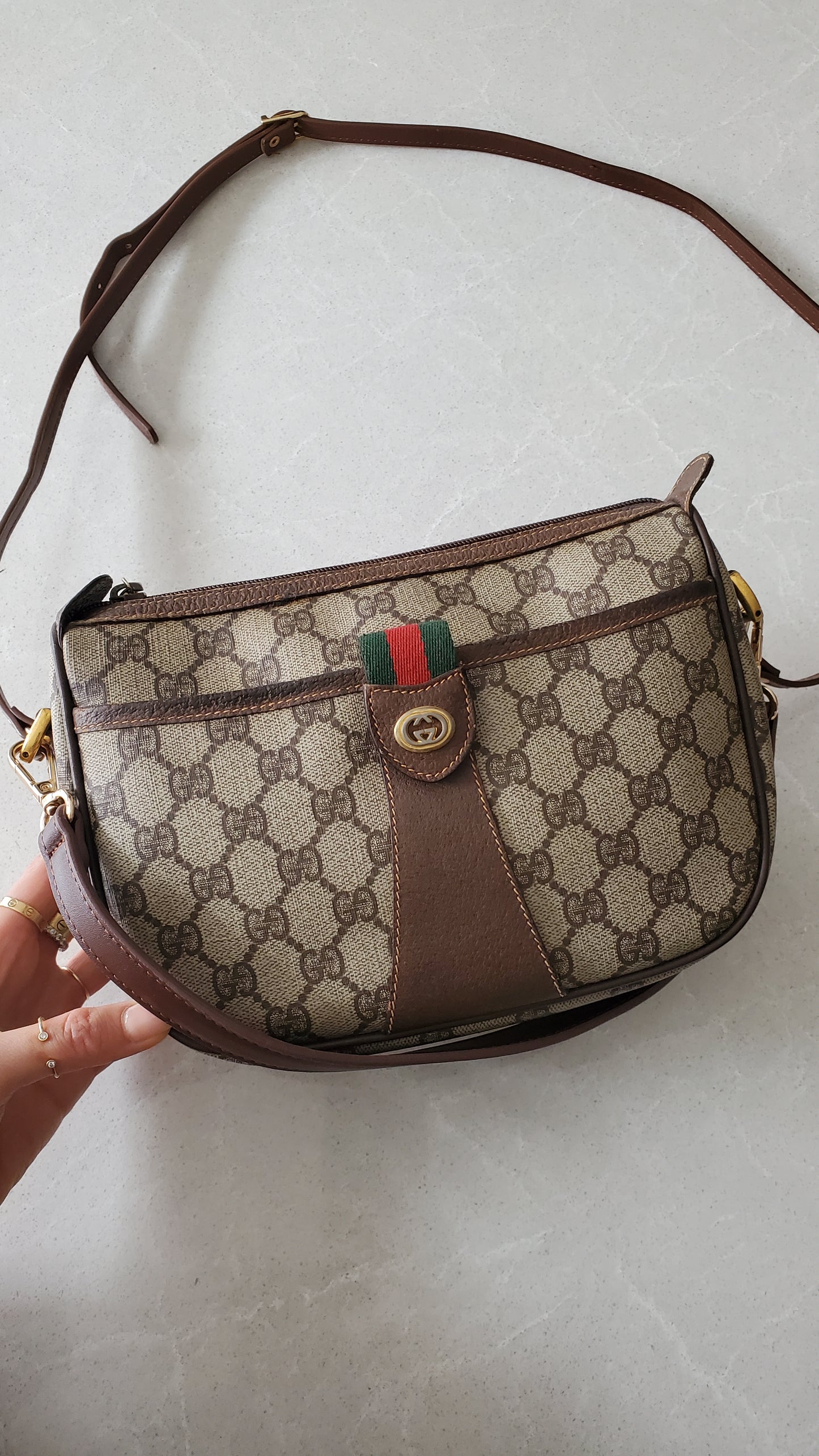 Authentic Vintage Gucci Upcycle Shoulder/ Crossbody Brown Purse on Chain