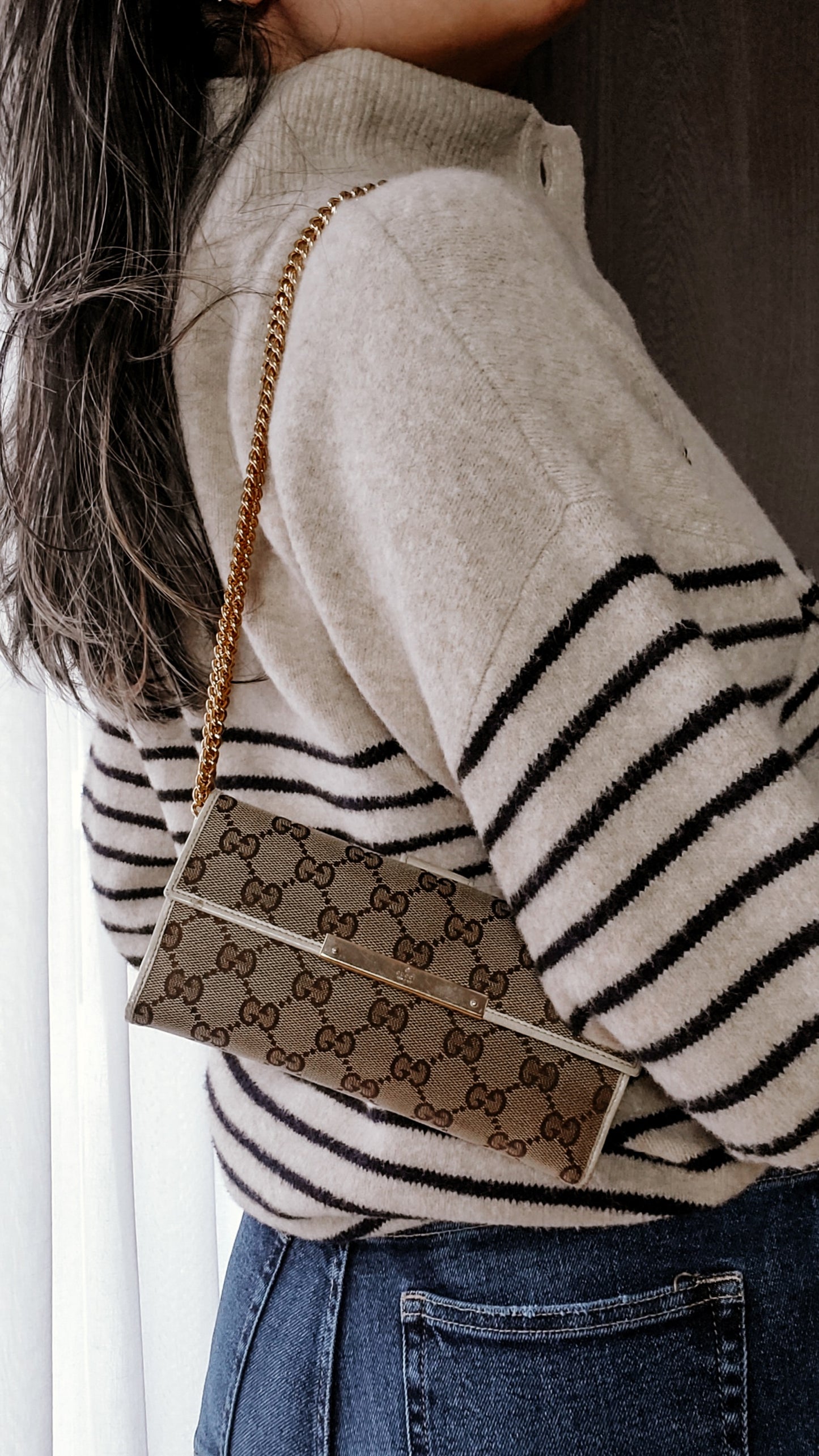 Authentic Gucci Upcycle Brown Wallet on Chain