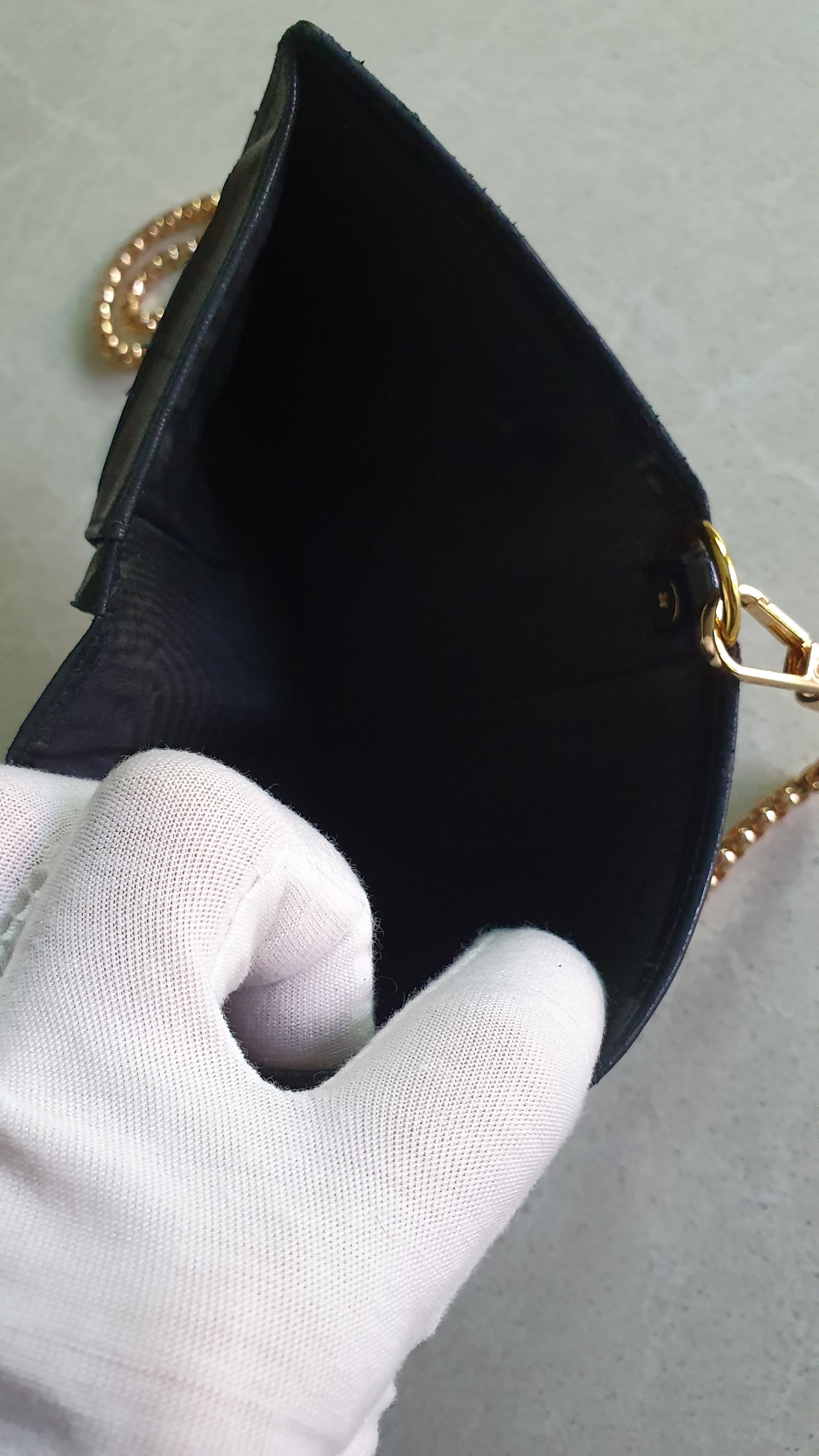 Authentic Chanel Upcycle Small Black Leather Wallet with Strap and Chain