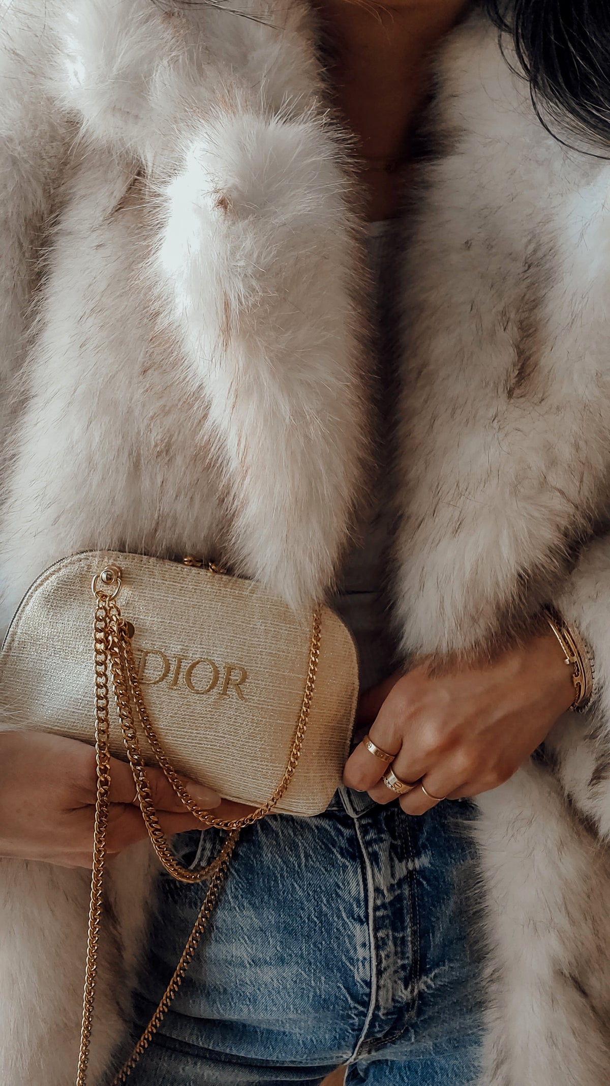 Authentic Dior Upcycle Versatile Gold Holiday Beauty Pouch with Handmade Chains