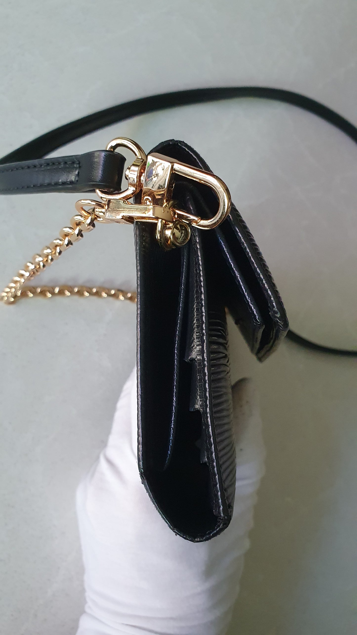 Authentic Louis Vuitton Upcycle Long Black Epi Wallet on Strap & Chain