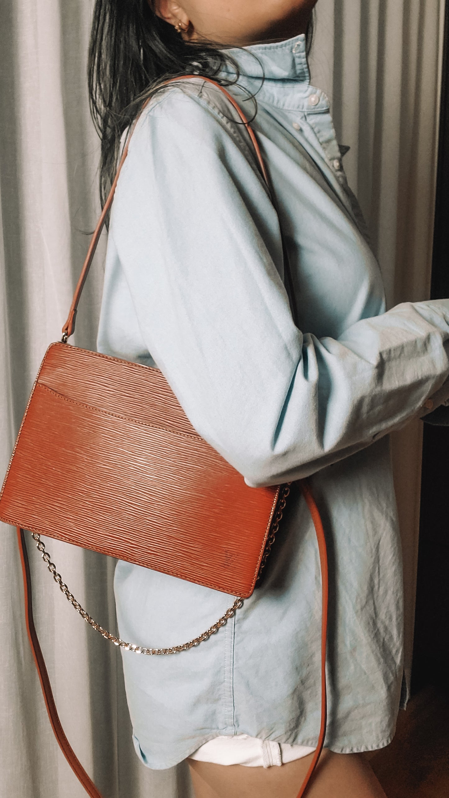 Authentic Louis Vuitton Upcycle Tan Epi Purse with Straps and Chain