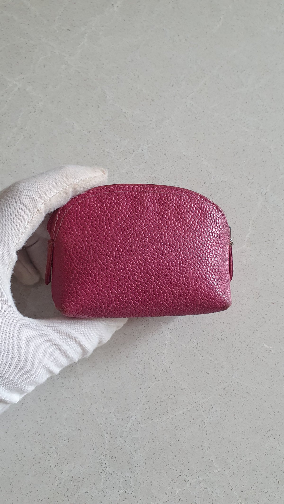 Authentic Chanel Fuchsia Caviar Leather Mini Pouch