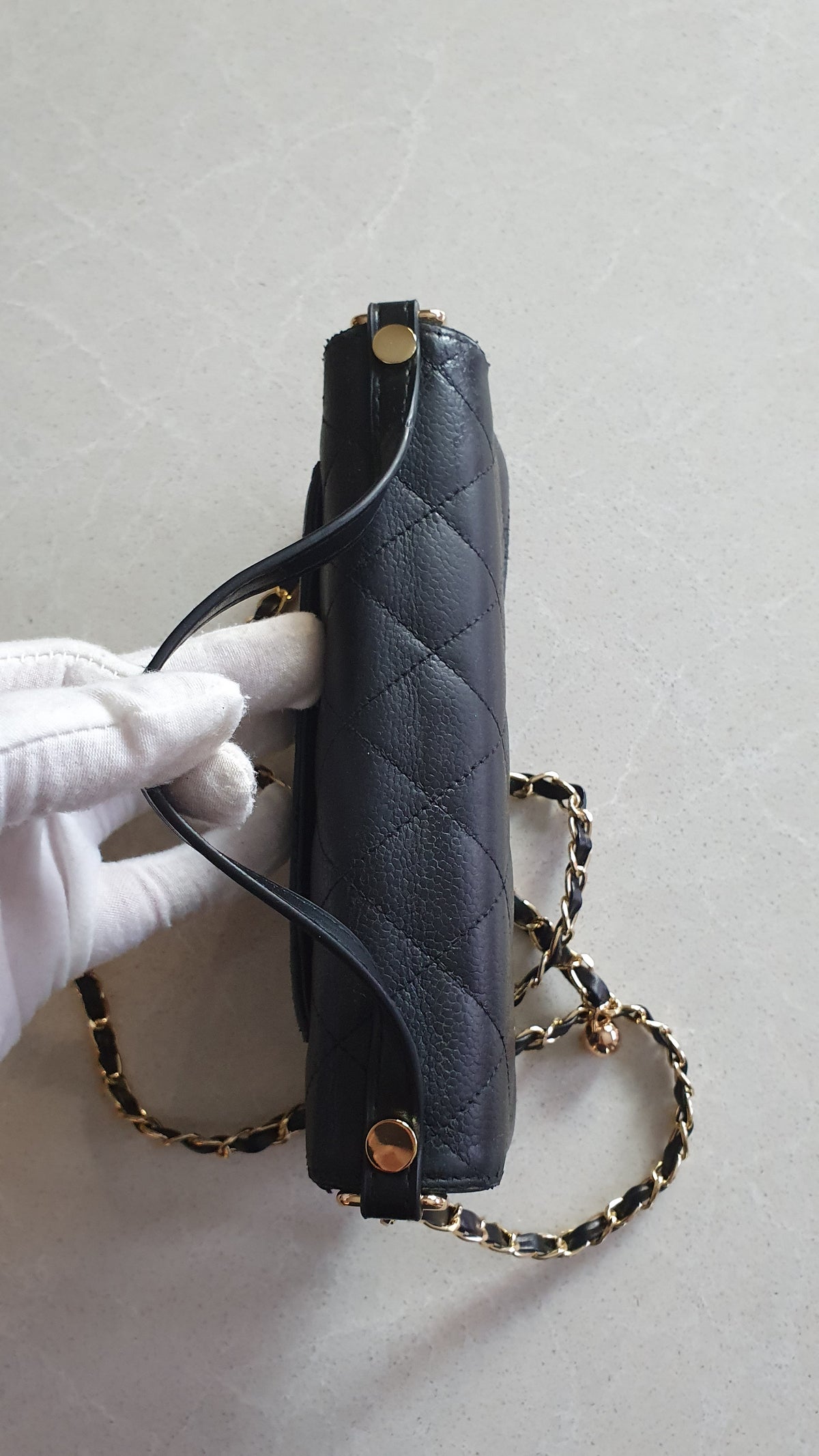 Authentic Chanel Upcycle Black Caviar Long Wallet Purse with Strap & Chain