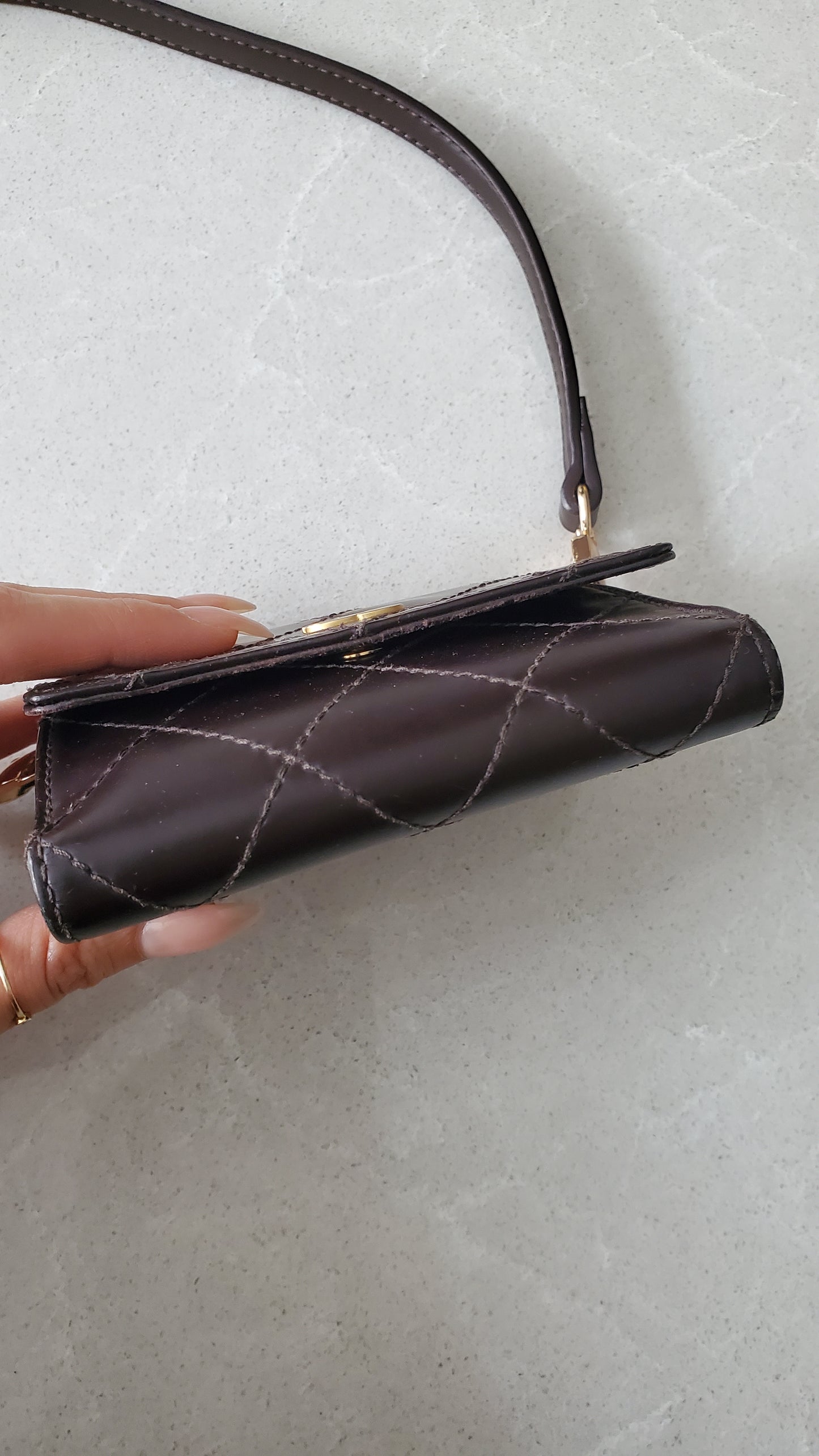 Authentic Vintage Chanel Upcycle (Brown) Small Shoulder Wallet with Strap