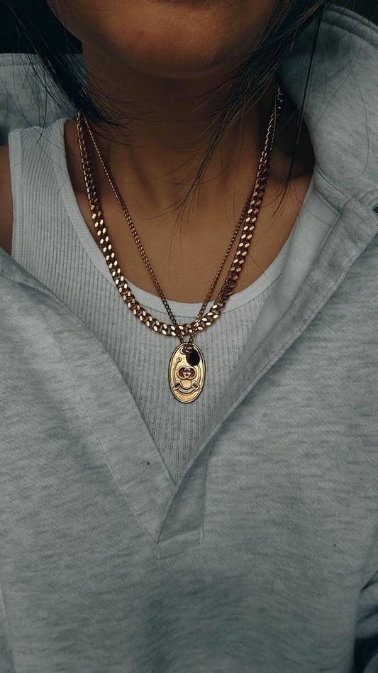 Authentic Vintage Large Gucci Plate Upcycle Gold Layers Necklace
