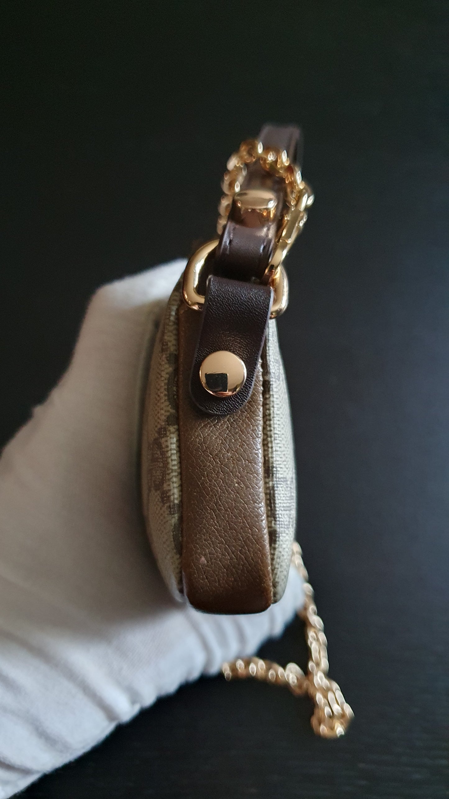 Authentic Vintage Gucci Upcycle Small Brown Pouch with Chain & Strap