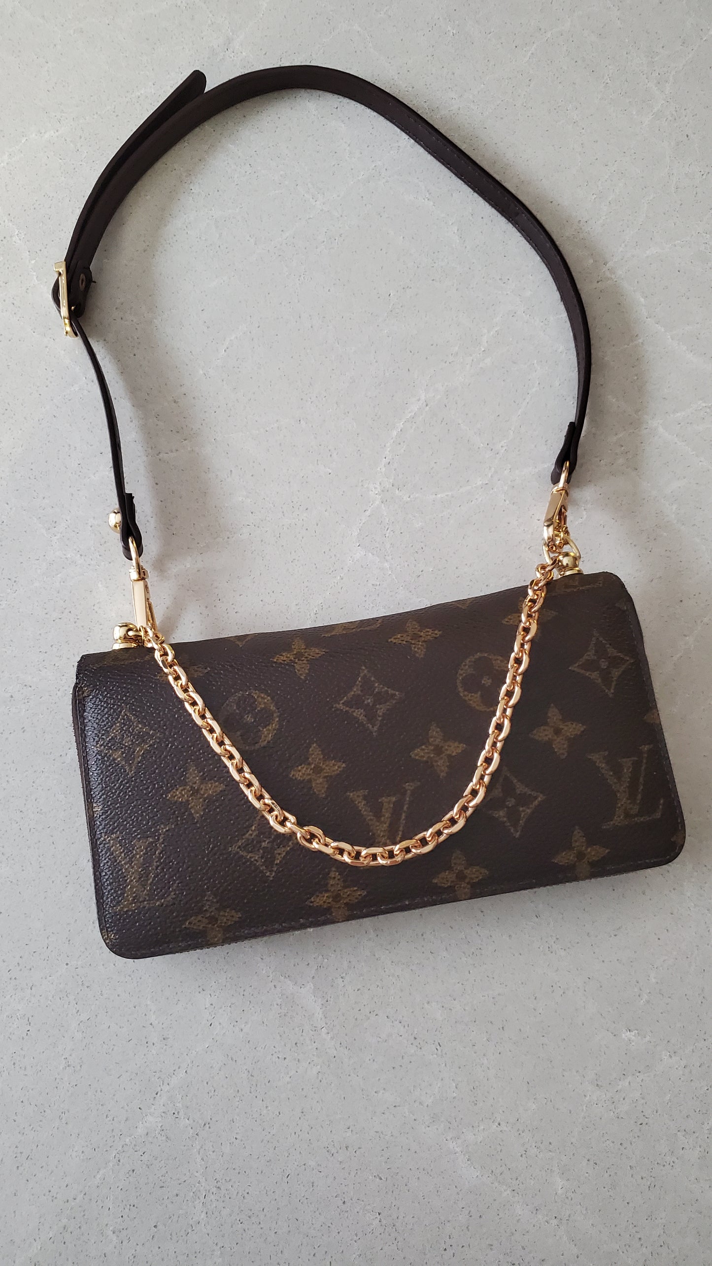 Authentic Louis Vuitton Upcycle Zip Up Wallet with Shoulder Strap and Chain