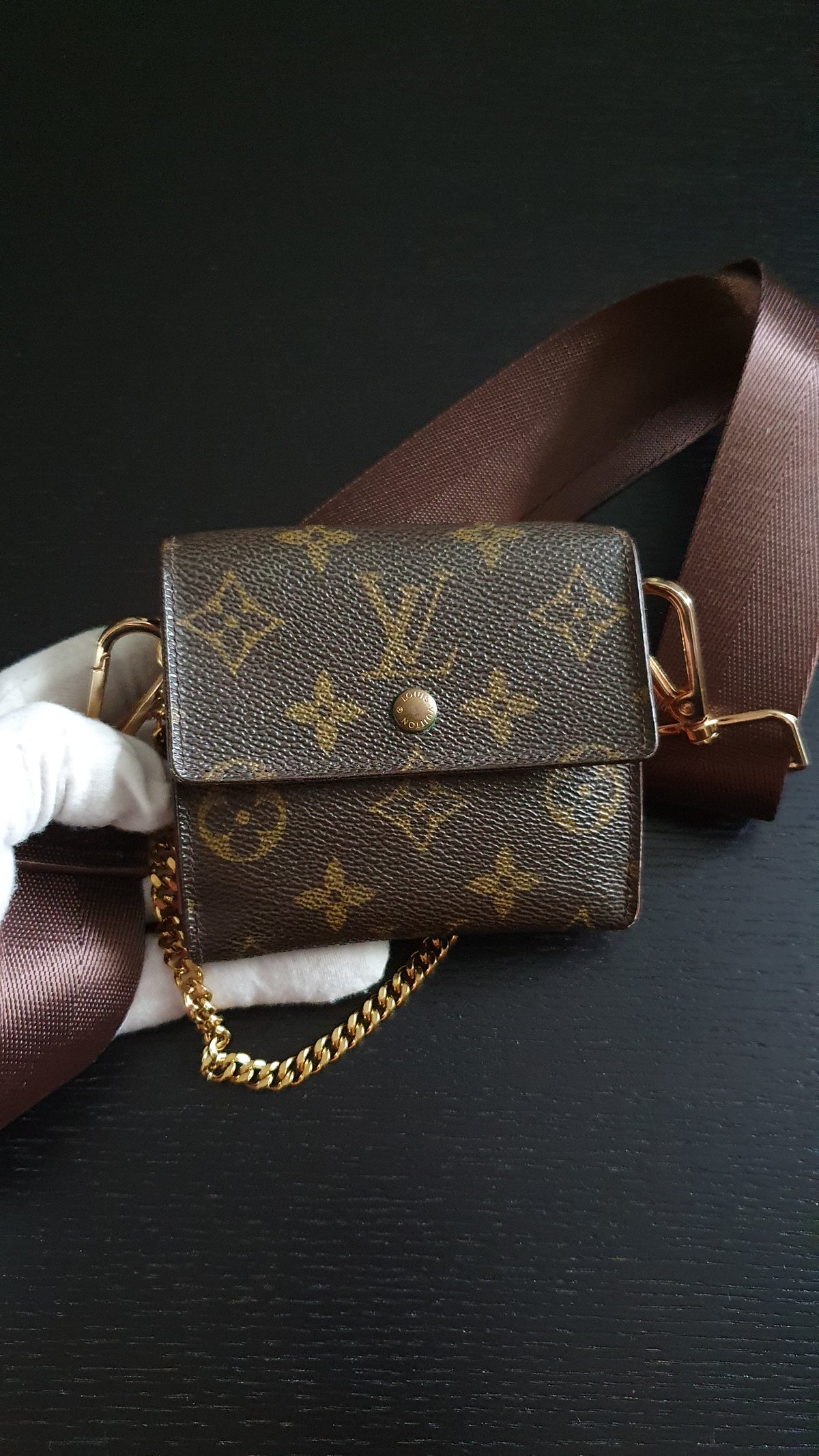 Authentic Vintage Louis Vuitton (4) Upcycle Small Wallet on Chain & Strap